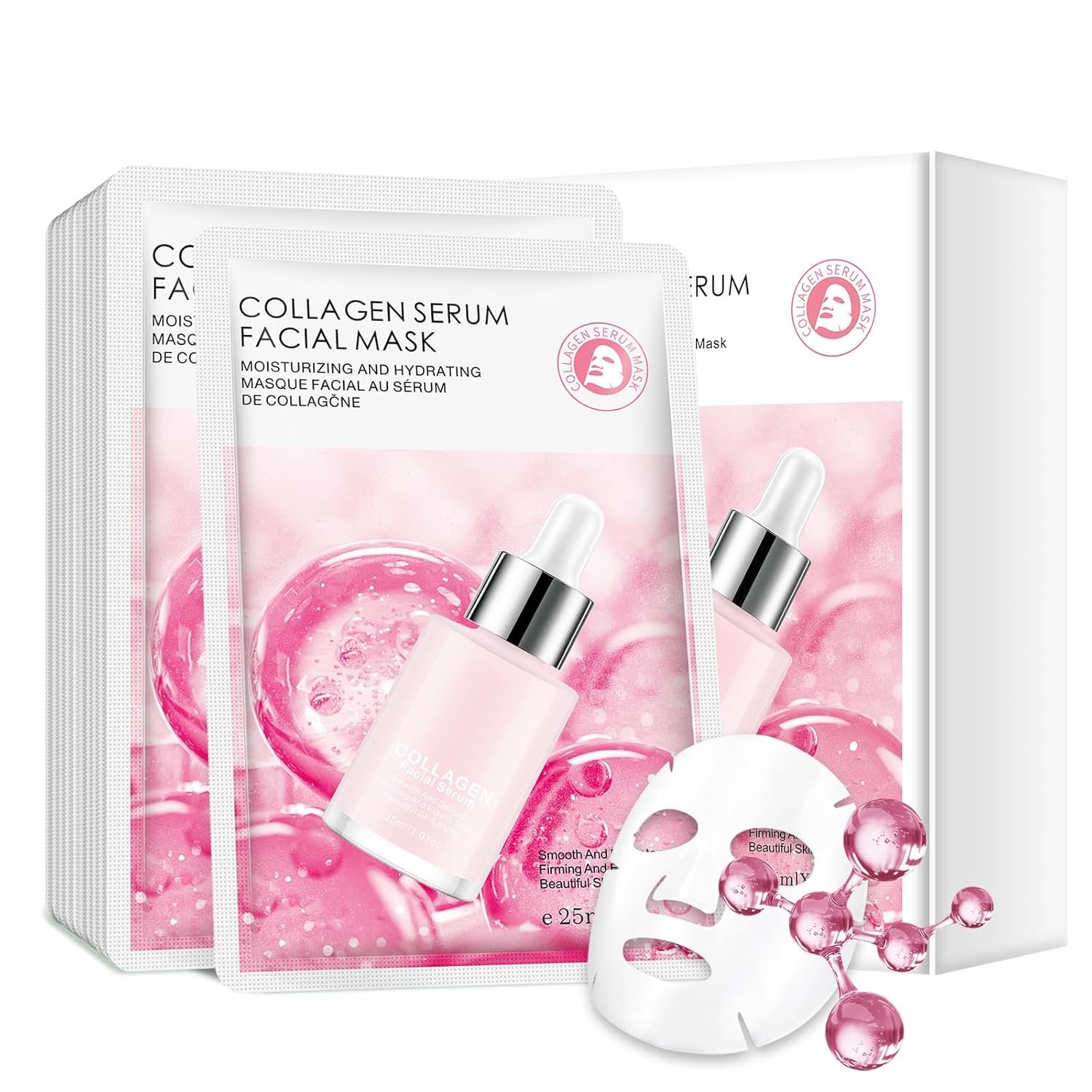 IREV Pack of 10 Collagen Face Mask, Face Masks Skincare, Collagen Facial Masks Skin Care Hydrating Face Beauty Care Masks for Deep Repairing and Moisturizing