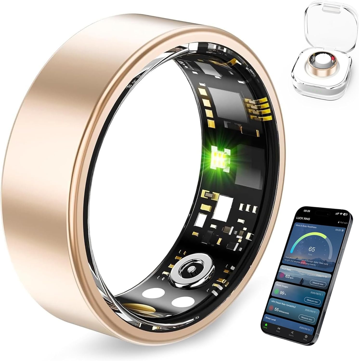 Smart Ring Health Tracker for Women and Men, Fitness Ring with Heart Rate, Blood Oxygen, HRV, Sleep & Step Tracking, No Subscription, IP68 Waterproof, Compatible with iOS & Android (Rose Gold, #7)