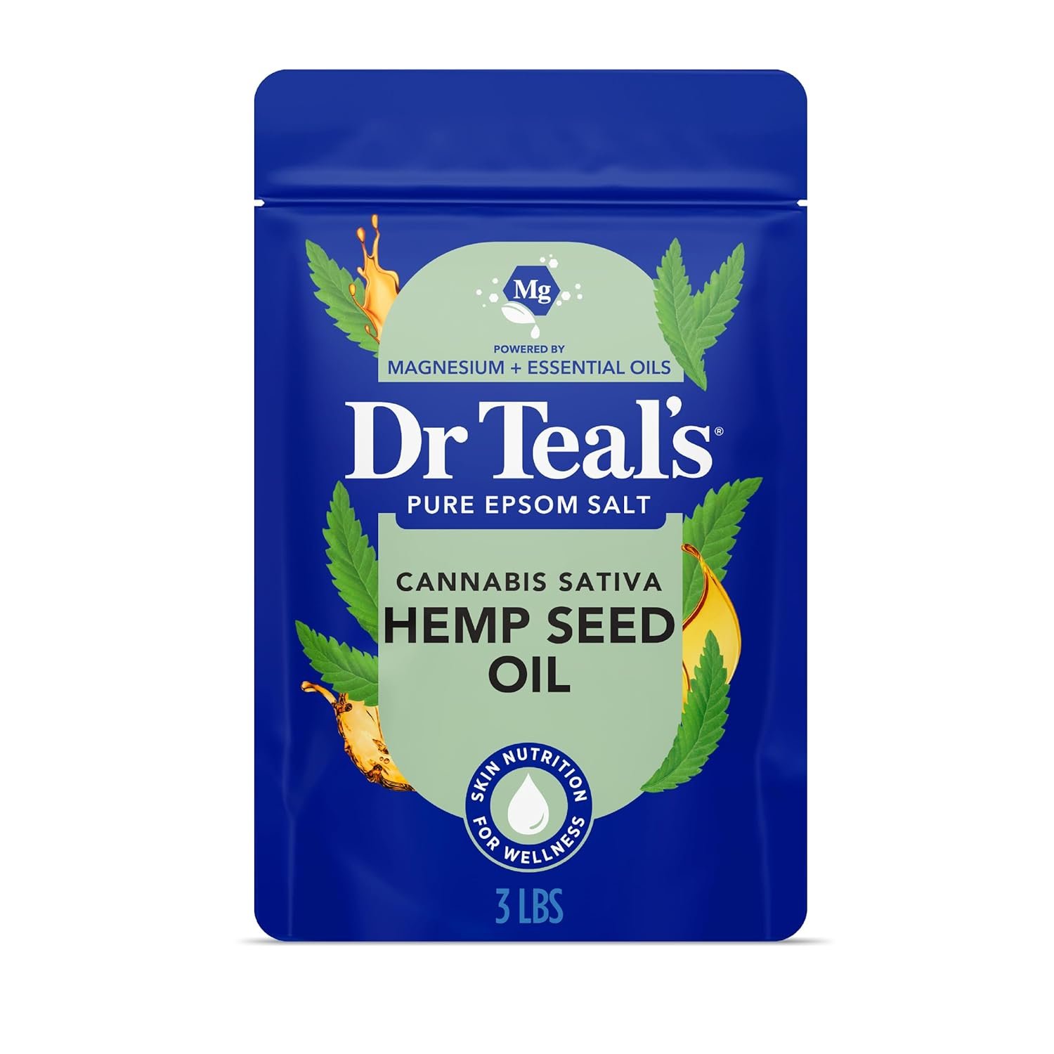 Dr Teal’s Pure Epsom Magnesium Salt Soak, Cannabis Sativa Hemp Seed Oil, 3 lb