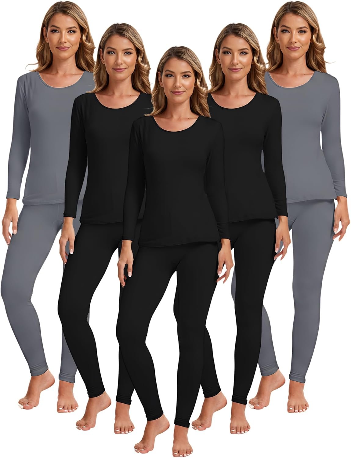 Patelai 5 Set Women Thermal Underwear Sets Fleece Lined Thermal Underwear Winter Warm Base Layer Top and Bottom