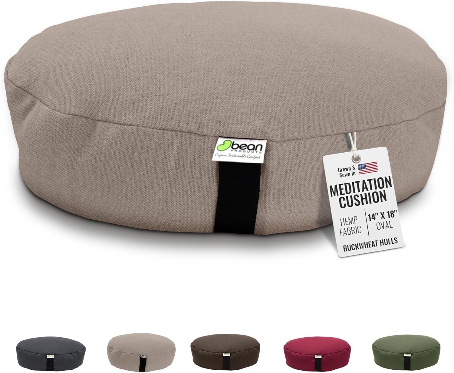Bean Products Hemp Zafu Meditation Cushion for Sitting on Floor, Hemp Yoga Pillow, Zafu Meditation Pillow, Zen Seiza Kneeling Prayer Pad Support – Made in USA – Oval Natural