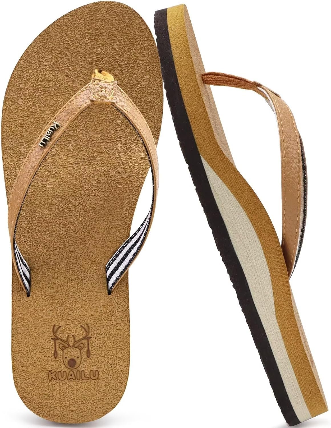 KuaiLu Womens Arch Support Flip Flops Comfortable Yoga Mat Slip on Summer Beach Walking Thong Cushion Sandals