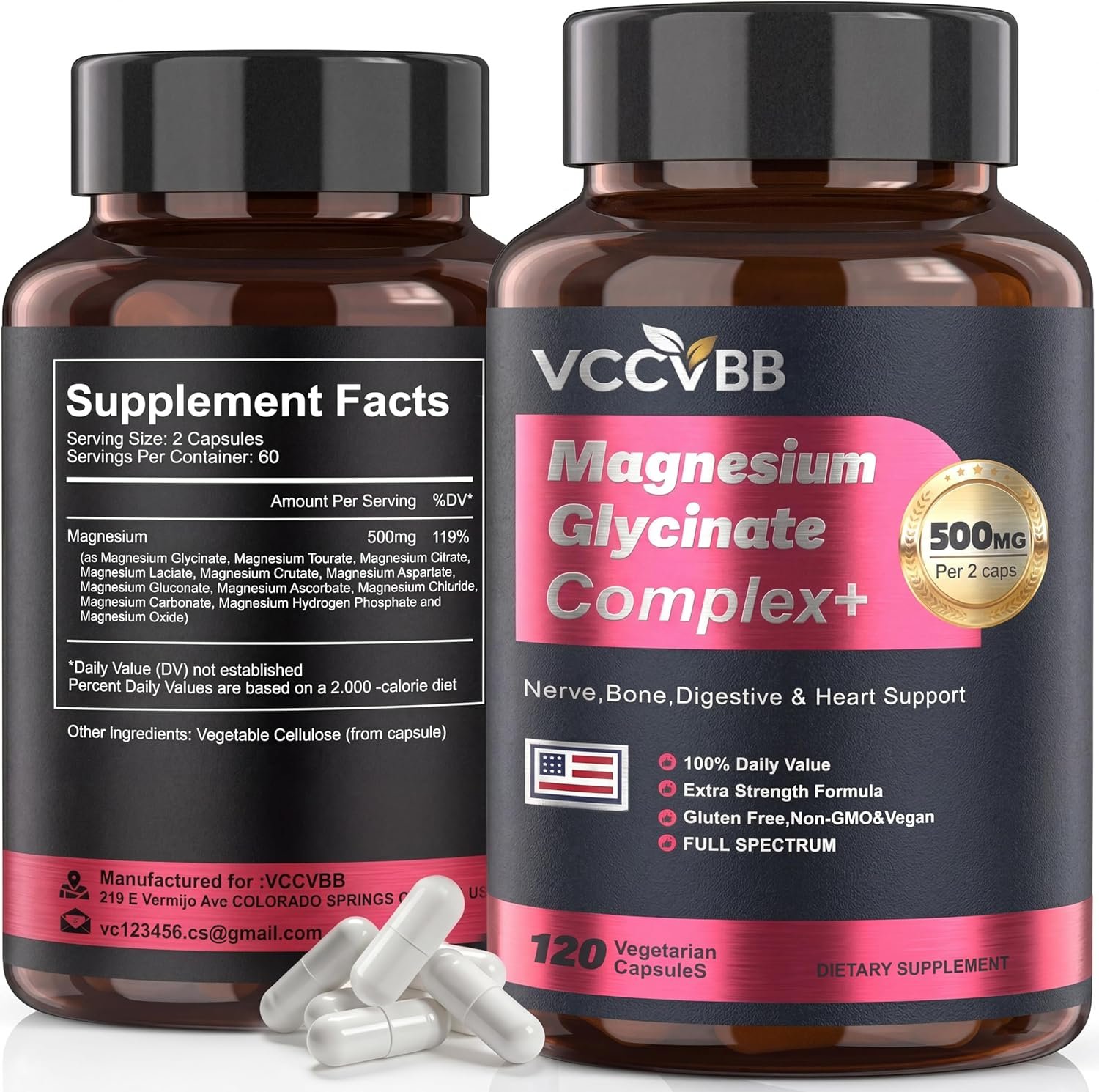 Magnesium Complex 500mg | 12-in-1 High Absorption Magnesium | Glycinate, Citrate, Malate & Taurate | Relieve Cramps, Stress, Better Sleep | Heart, Bone & Nerve Health | 120 Vegan Capsules