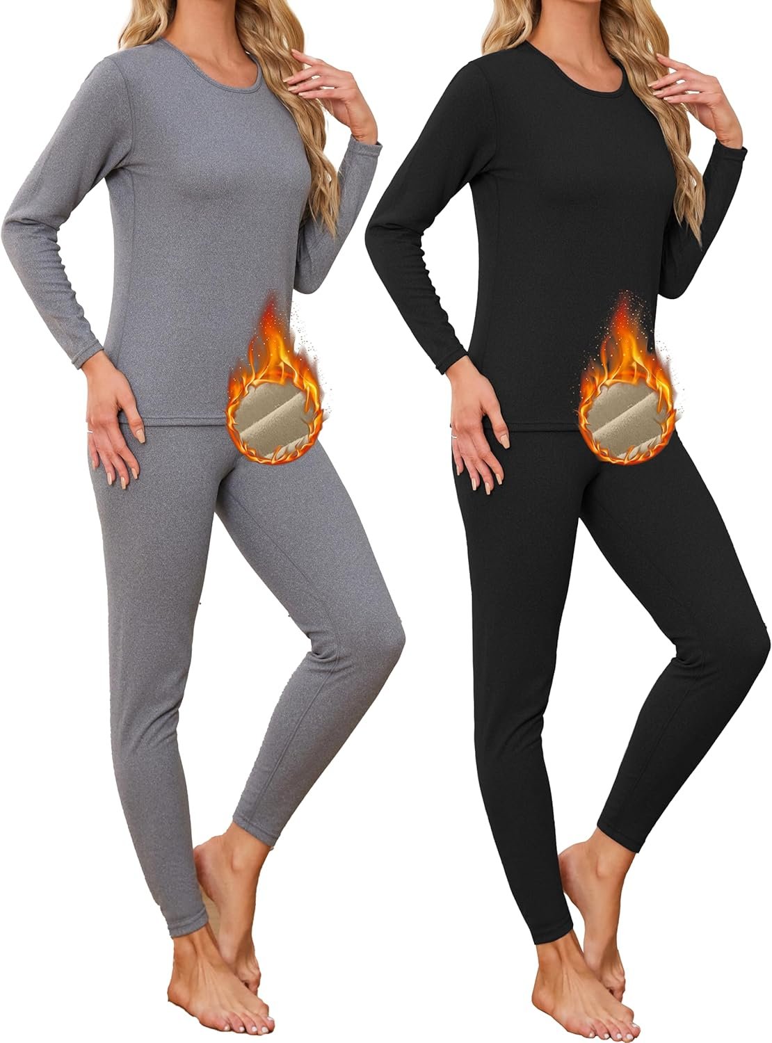 TELALEO 2 Sets Women’s Thermal Underwear Long Johns Double-Sided Fleece Lined Base Layer Top & Bottom Pajama for Cold Weather