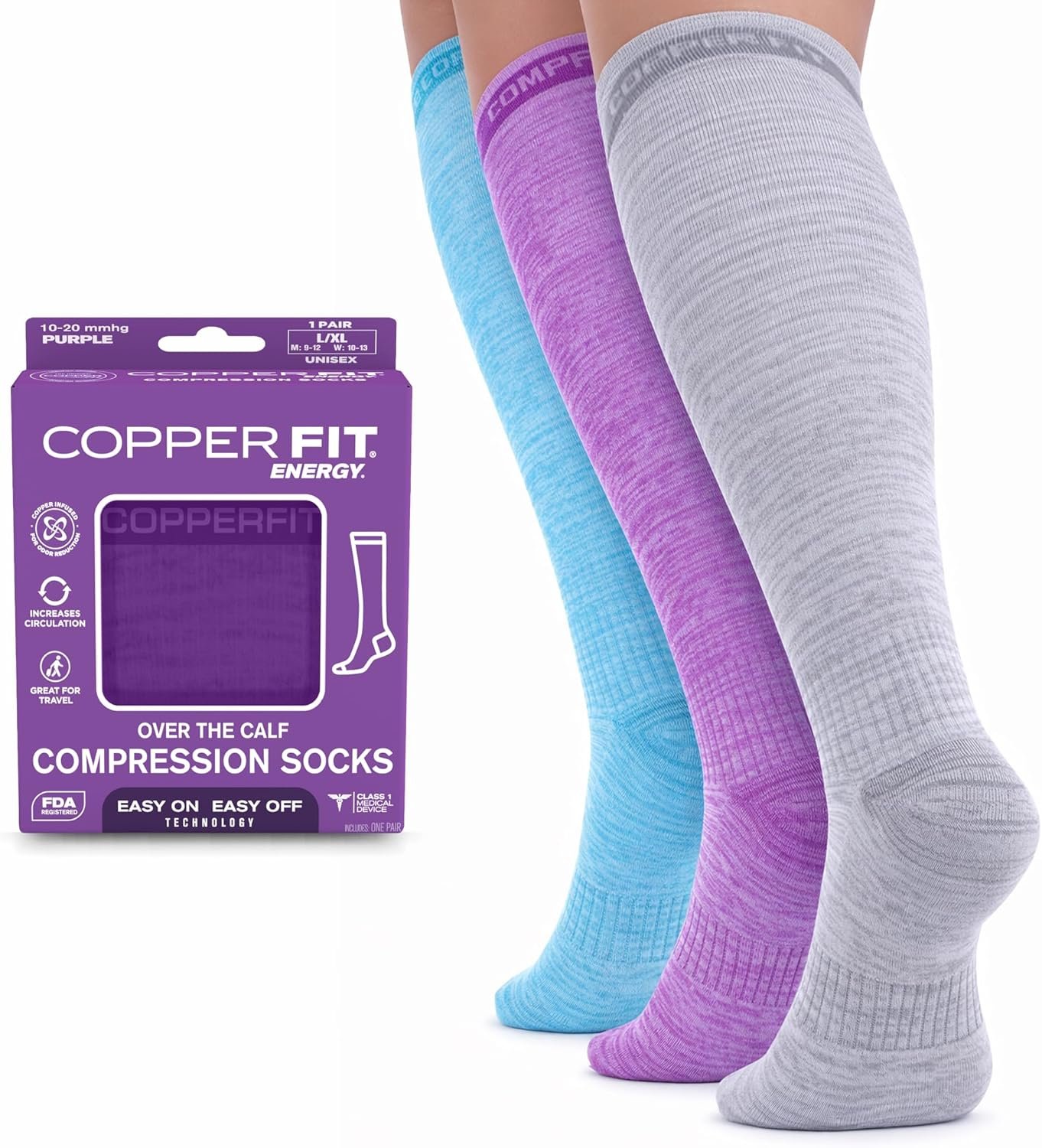 Copper Fit Women’s Energy Easy-on/Easy-off Knee High Compression Socks