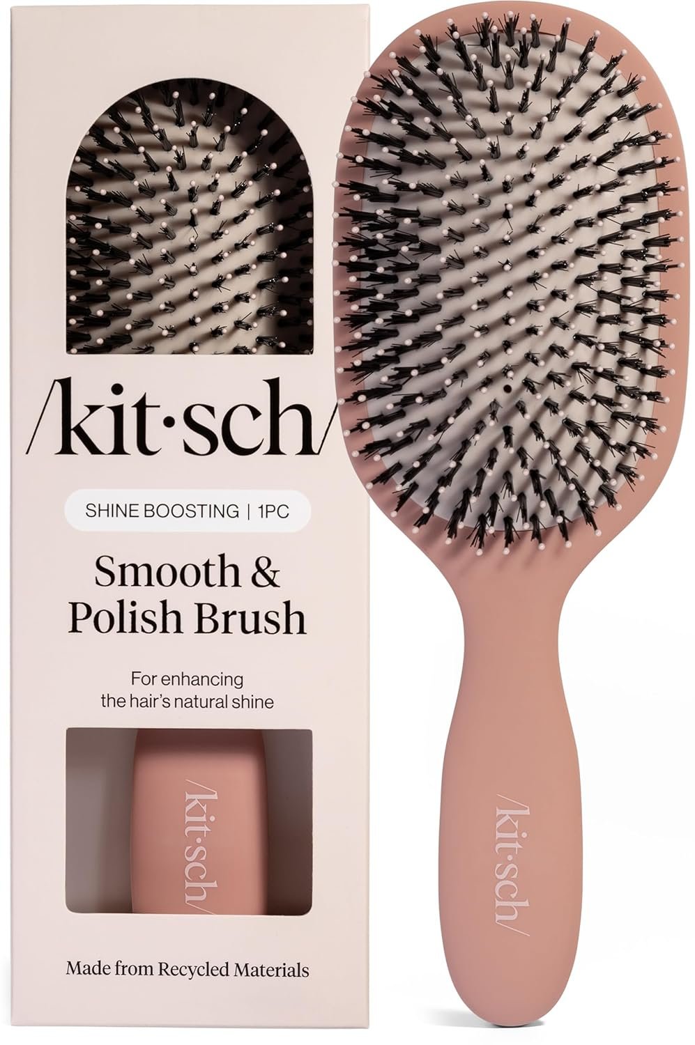 Kitsch Smooth & Polish Brush – Dual Bristle Detangler Brush, Shine & Frizz Control – Vegan Boar & Nylon Hair Brush with Cushioned Pad for Scalp Massage – Hair Care Tool for All Hair Types – Terracotta