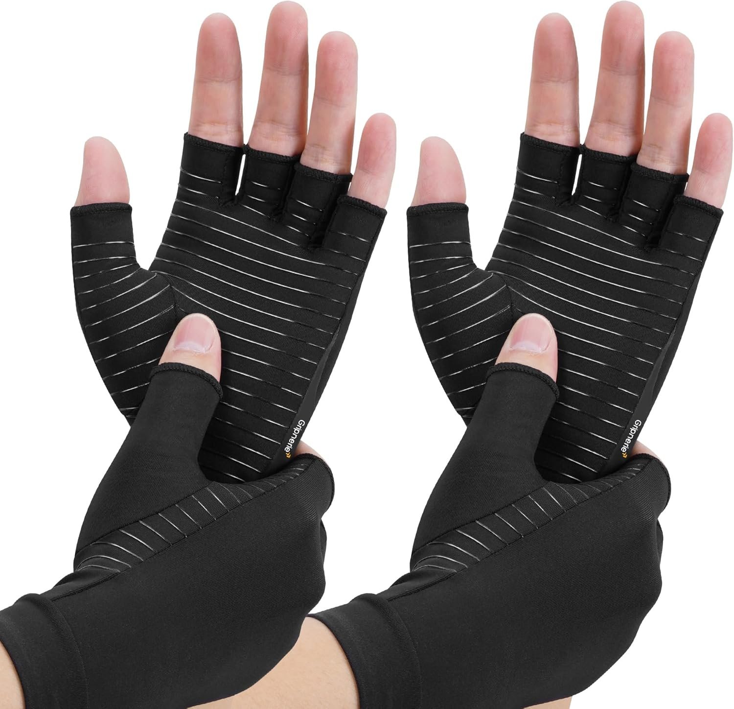 Copper Compression Gloves for Arthritis – Open Finger, Set of 2 Pairs (4 Gloves) – For Men & Women, Hand Support for Typing & Daily Wear, Helps Ease Stiffness & Swelling