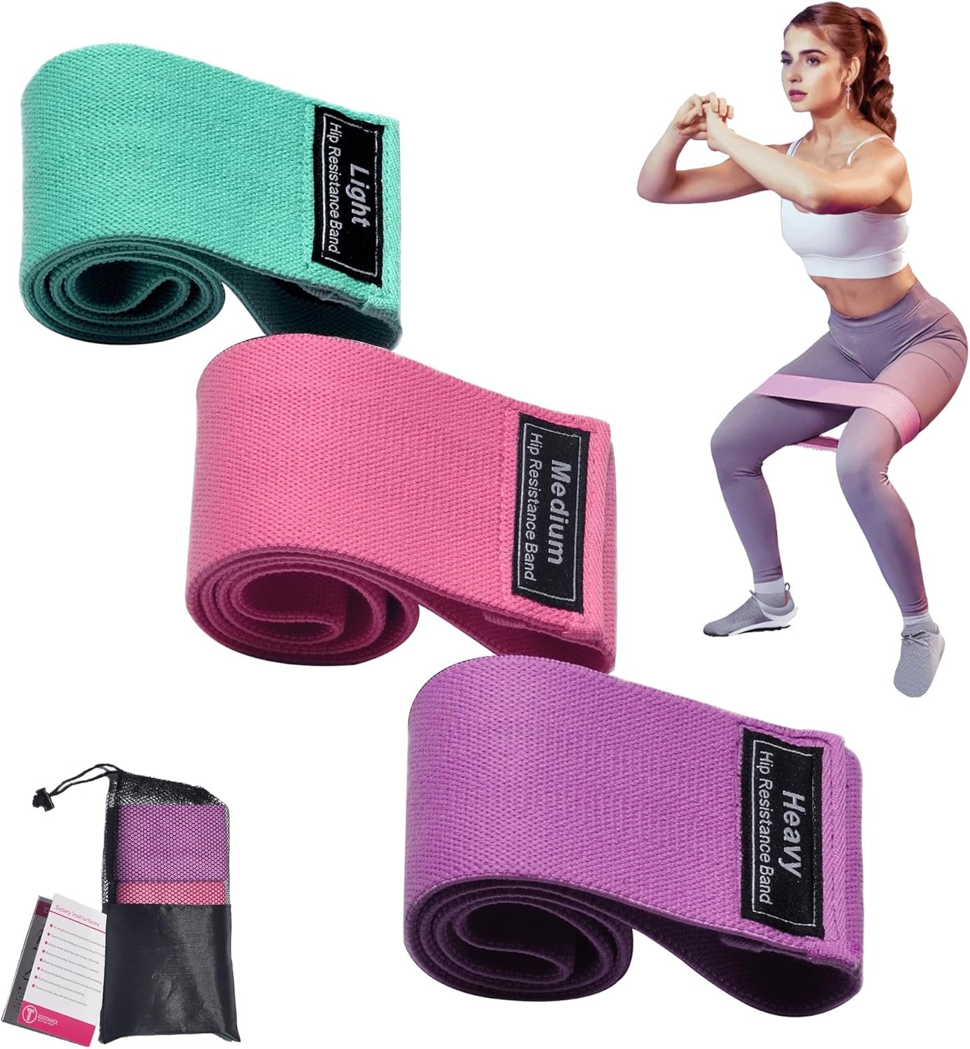Exercise Bands, Fabric Resistance Bands for Working Out Women and Men, 3 Levels Workout Bands, Non-Slip Booty Bands Set for Legs Butt Glute Squat