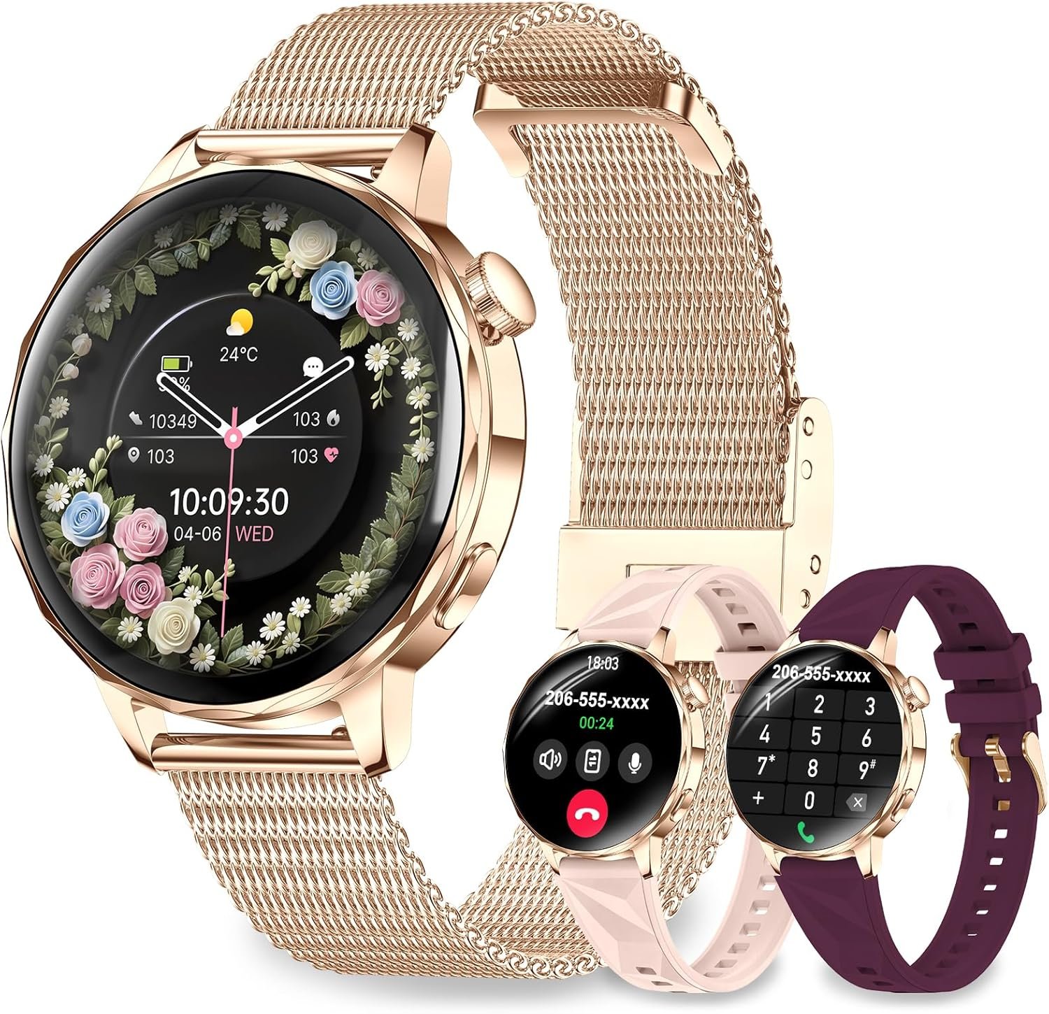 Smart Watches for Women, 1.27” Smartwatches (Answer/Make Calls) Compatible with iPhone/Android Phones, IP68 Waterproof Fitness Tracker Watch with Sleep Monitor,100+ Sports Modes (Rose Gold)