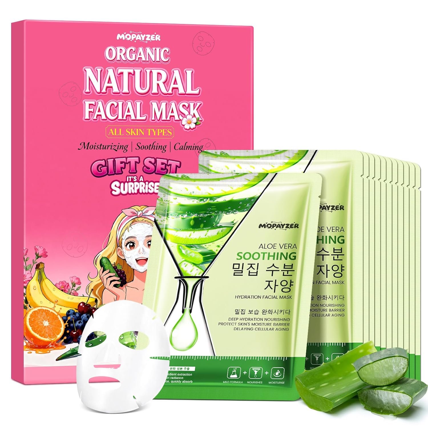 12Pcs Aloe Vera Face Masks Skincare Set for Moisturizing, Face Mask Skin Care Sheet for Dry & Sensitive Skin, Bulk Aloe Face Masks with Effective Extract, Premium Facial Skincare for Hydrating