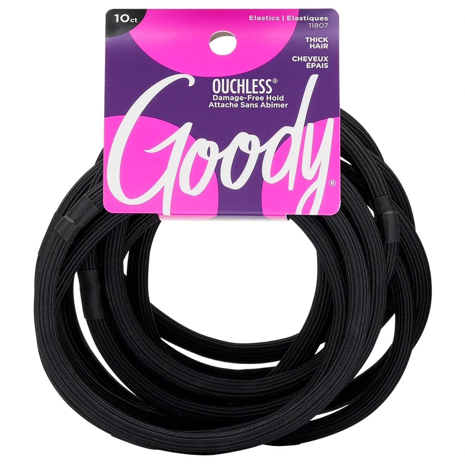 Goody Ouchless XL & Extra Thick Hair Elastics – Black Hair Ties for Women, No Damage, Strong Hold for Thick Hair, Curly or Textured Styles – 10 Count, Gentle & Secure Ponytail Holders