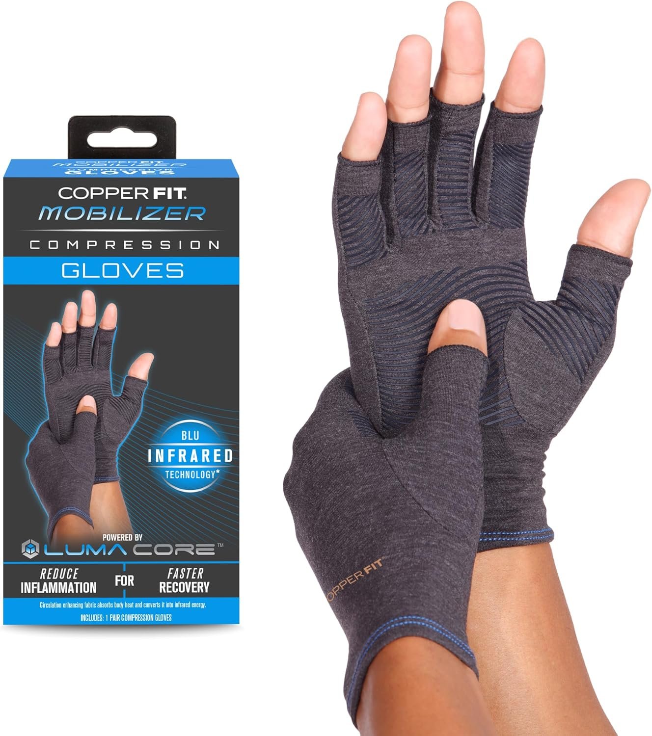 Copper Fit Mobilizer Hand Compression Gloves: Arthritis, Joint Swelling, Tendonitis, Sport – For Men and Women