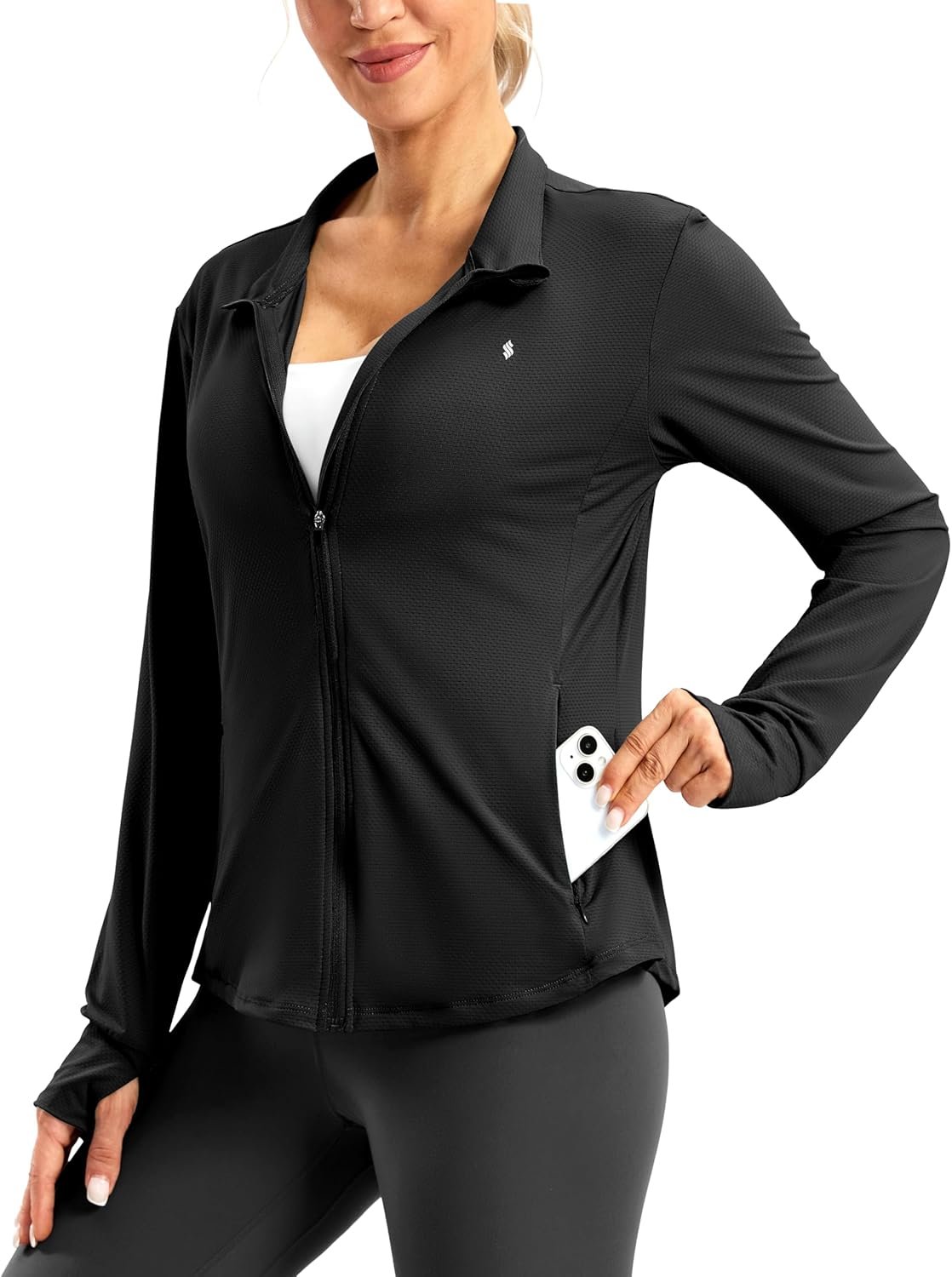 Soothfeel Women’s UPF 50+ Lightweight Athletic Jackets Sun Protection Zip Up Long Sleeve Shirts Hiking Workout Outdoor Pocket