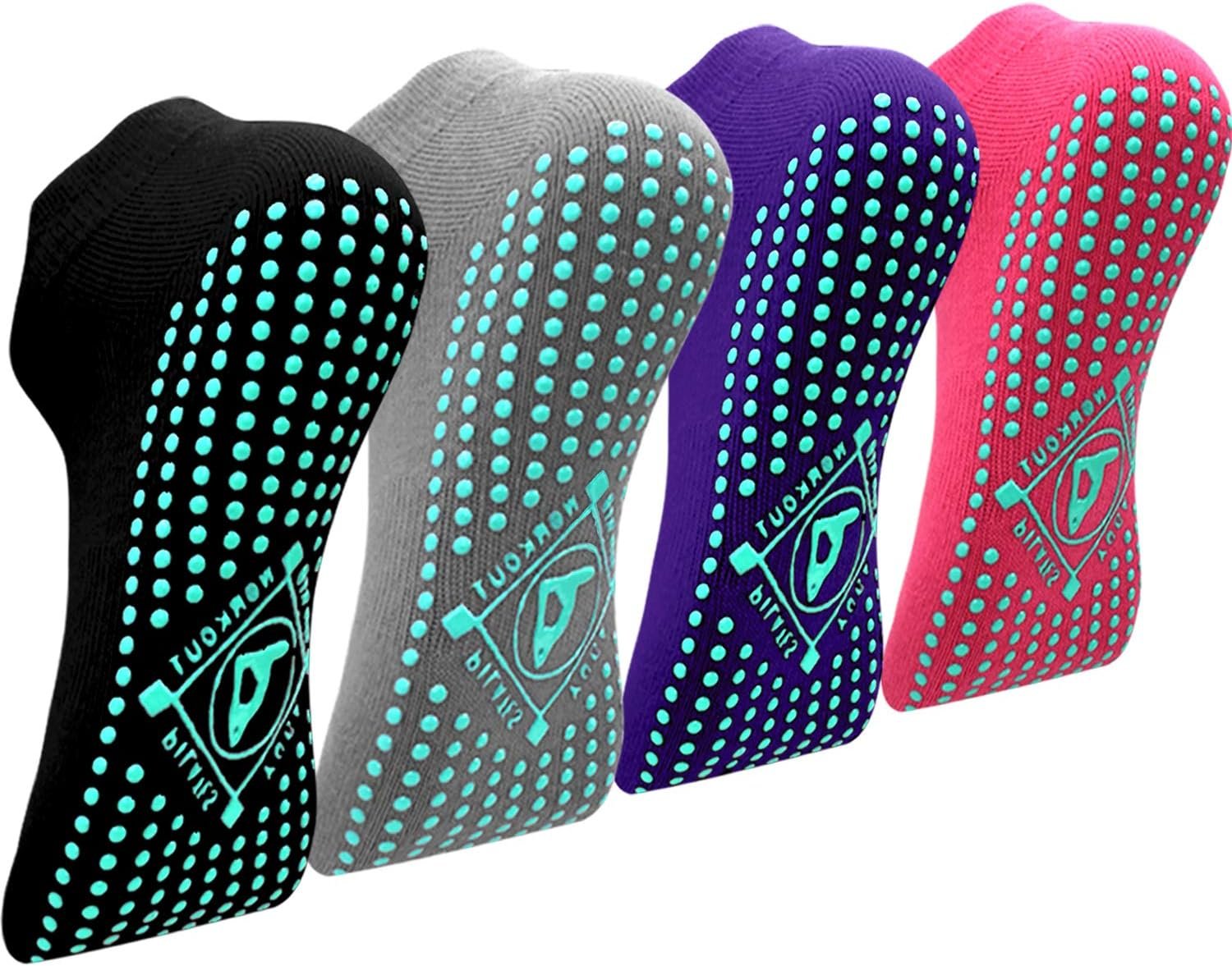 ELUTONG Pilates Non Slip Grip Socks for Women 1-4 Pairs Yoga Barre Ballet Workout Hospital Grippy Sock