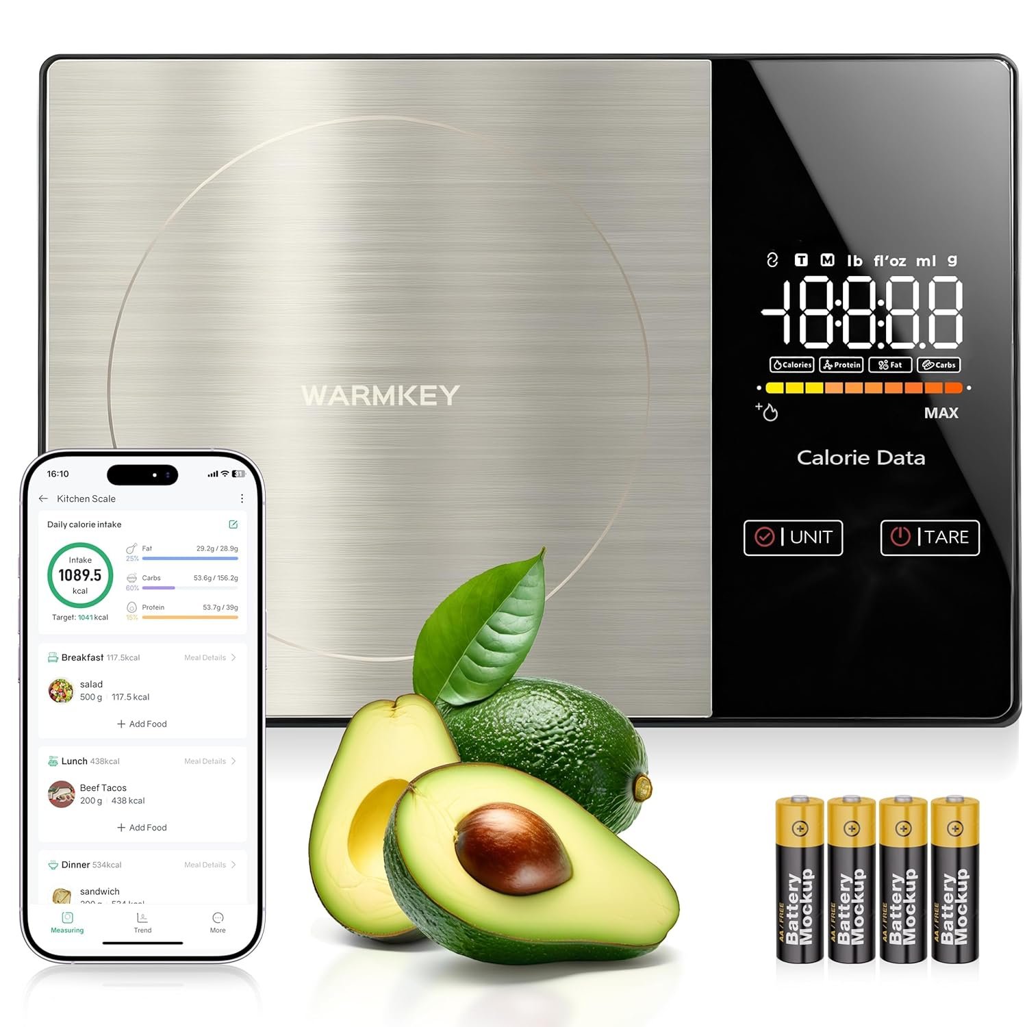 Smart Nutrition Food Scale with App – 1g Precision Digital Kitchen Scale, Tracks Calories & 24 Nutrients, Macros, Fat & Protein for Keto, Fitness & Meal Prep, 11lb/5kg with Tare Function