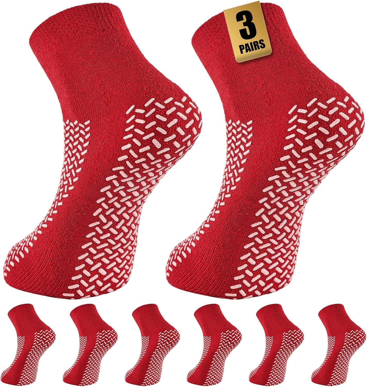 Non Slip Grip Socks, 3 Pairs Double Sided Grippy Socks, Slipper-Style Extra Traction Socks for Men & Women