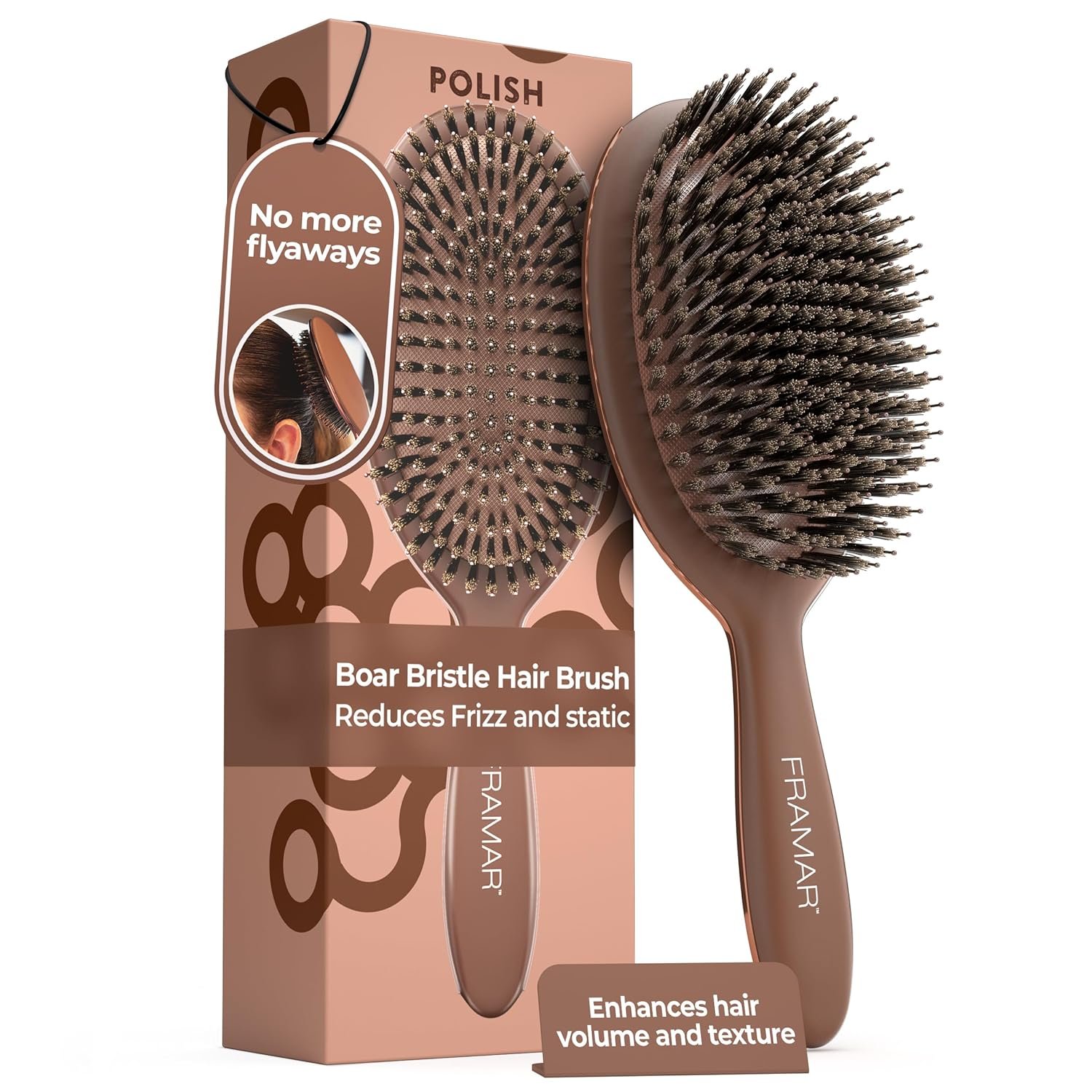 FRAMAR Soft Boar Bristle Hair Brush For Women – Boars Hair Brush For Women, Boar Brush For Fine Hair, Hairbrush For Fine Hair, Soft Bristle Brush For Slick Back, Volume and Shine – Chocolate