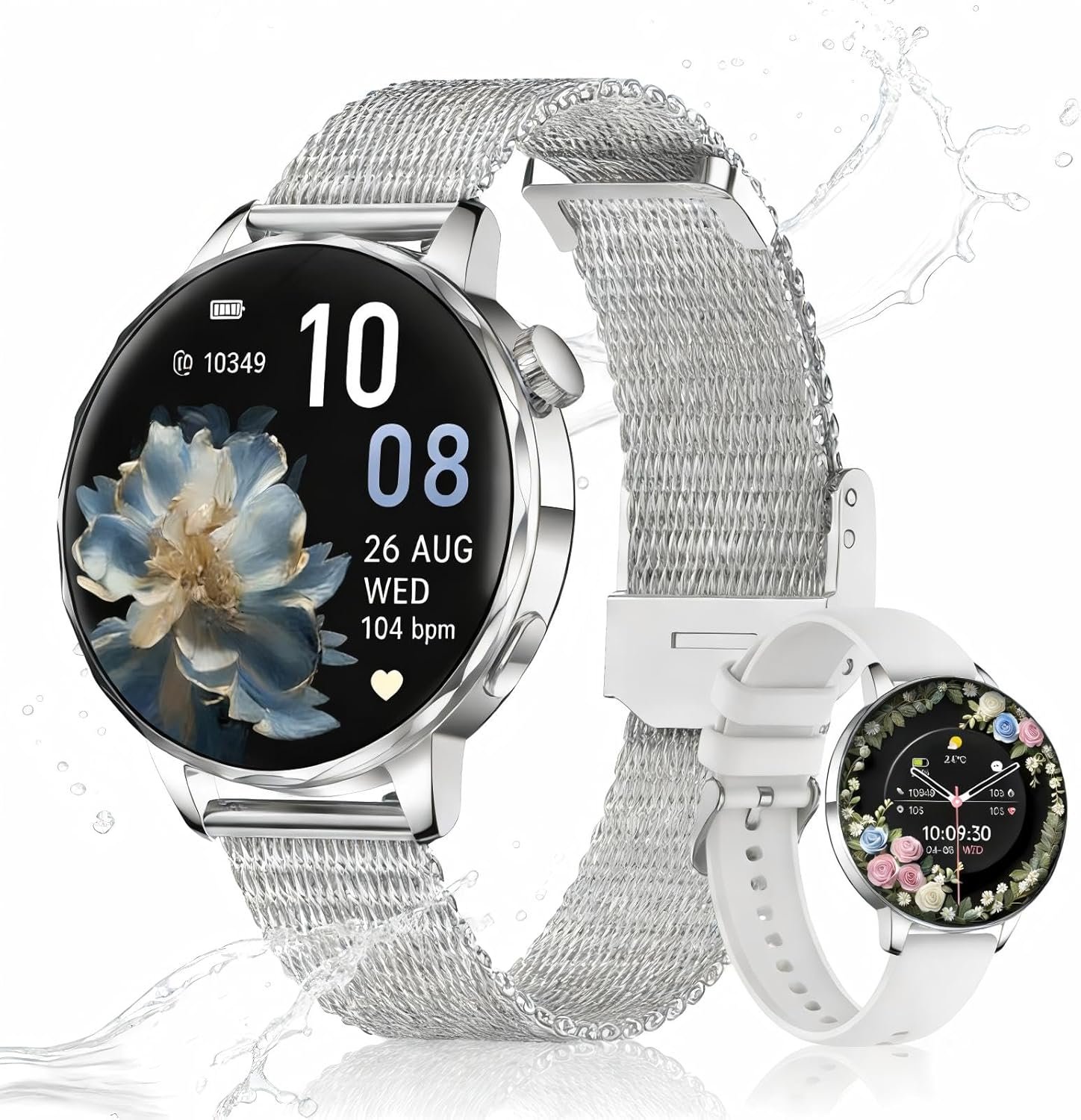 Smart Watch for Women,1.27 Inch HD Touchscreen,Bluetooth Calling,Heart Rate & Sleep Tracking, 100+ Sports Modes,IP68 Waterproof Fitness Tracker for Android & iPhone (Silver)