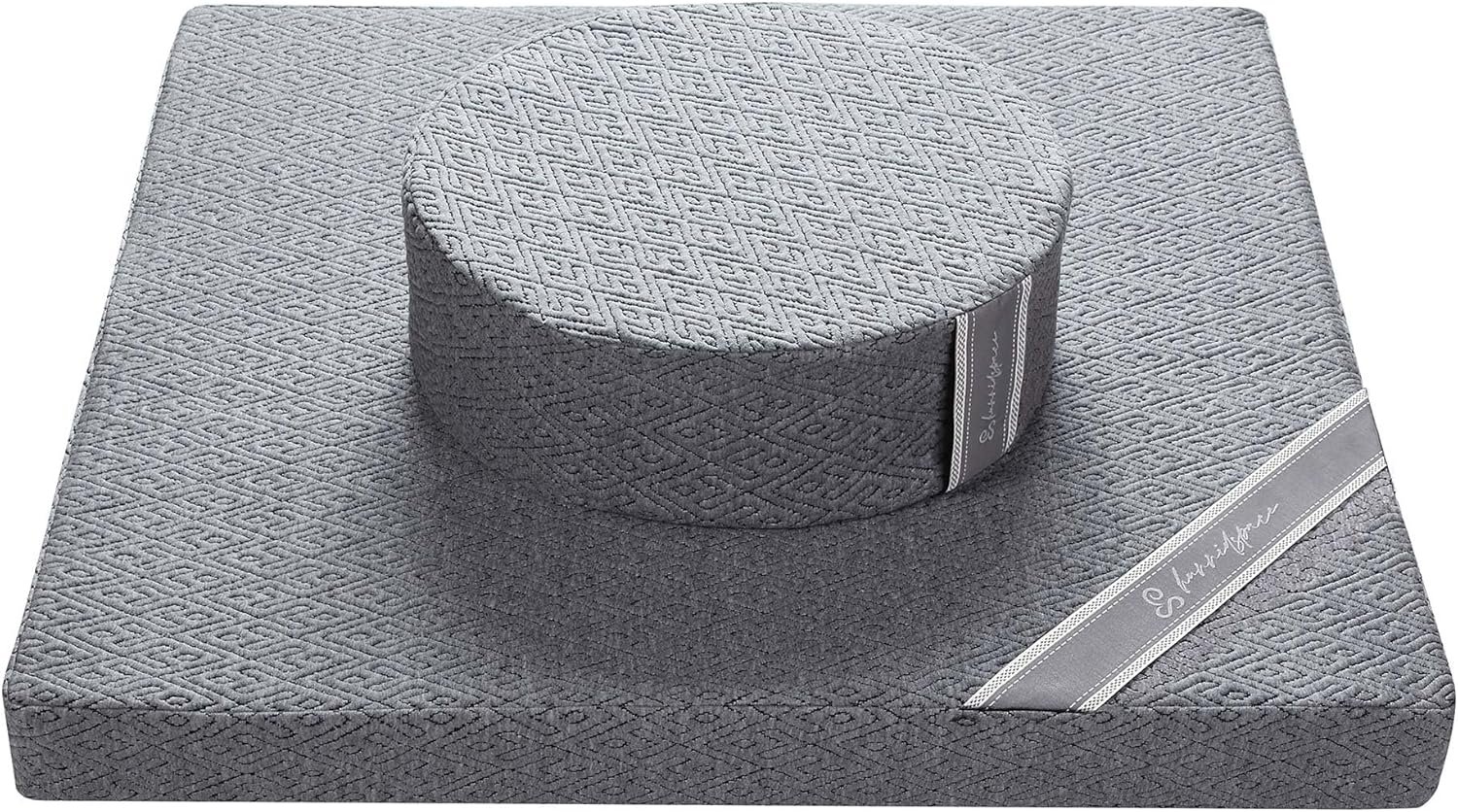 Meditation Zafu Cushion Set with Buckwheat Hulls & Memory Foam – Ergonomic Support for Yoga & Sitting – Removable Machine-Washable Luxury Velvet Cover – for Adults and Kids (Premium Grey)
