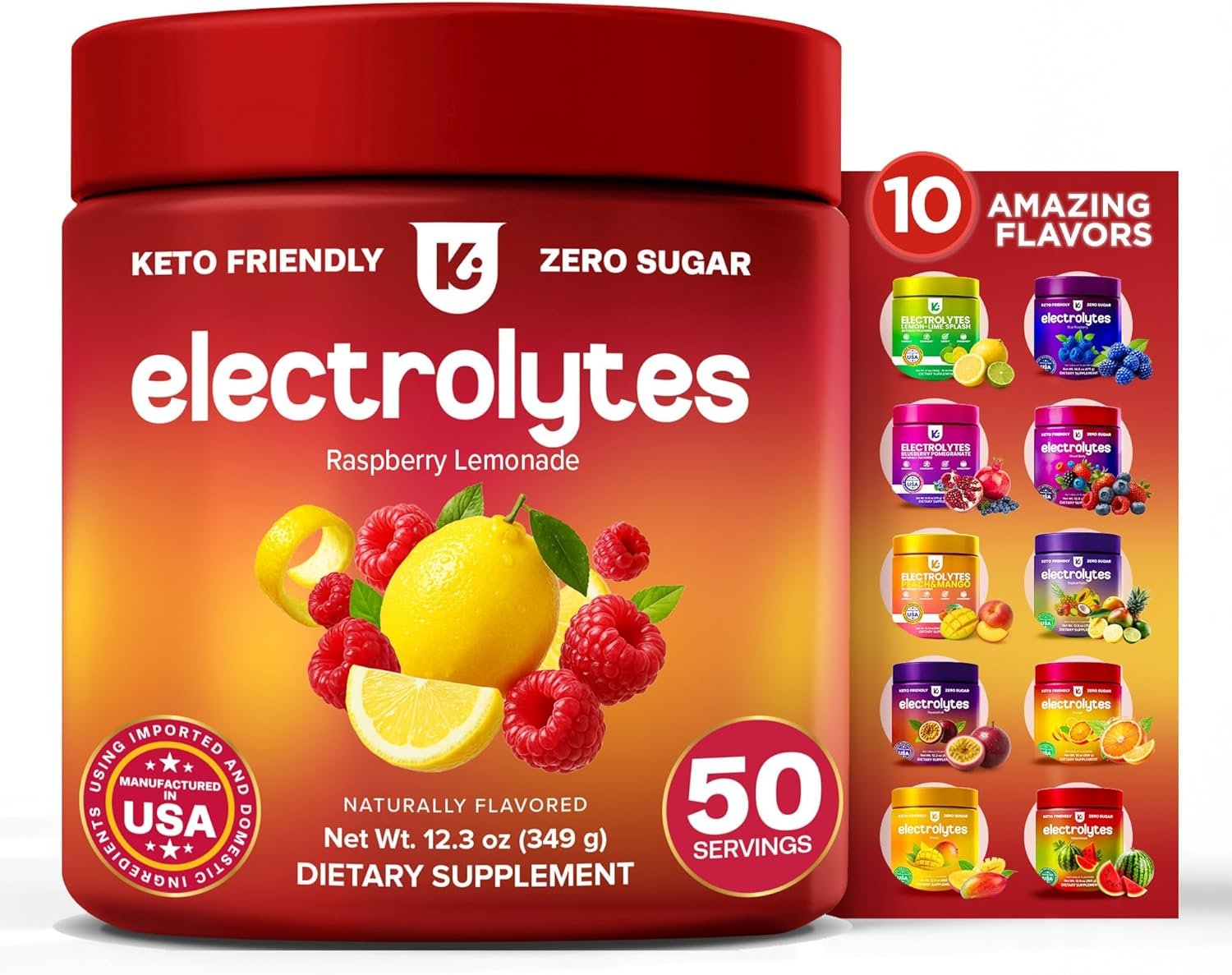 Keppi Electrolytes Powder – Raspberry Lemonade Flavor 50 Servings – No Sugar Hydration Supplement with Magnesium, Potassium, Sodium – Keto, Vegan, Fasting-Friendly, Zero Calorie Electrolyte Drink