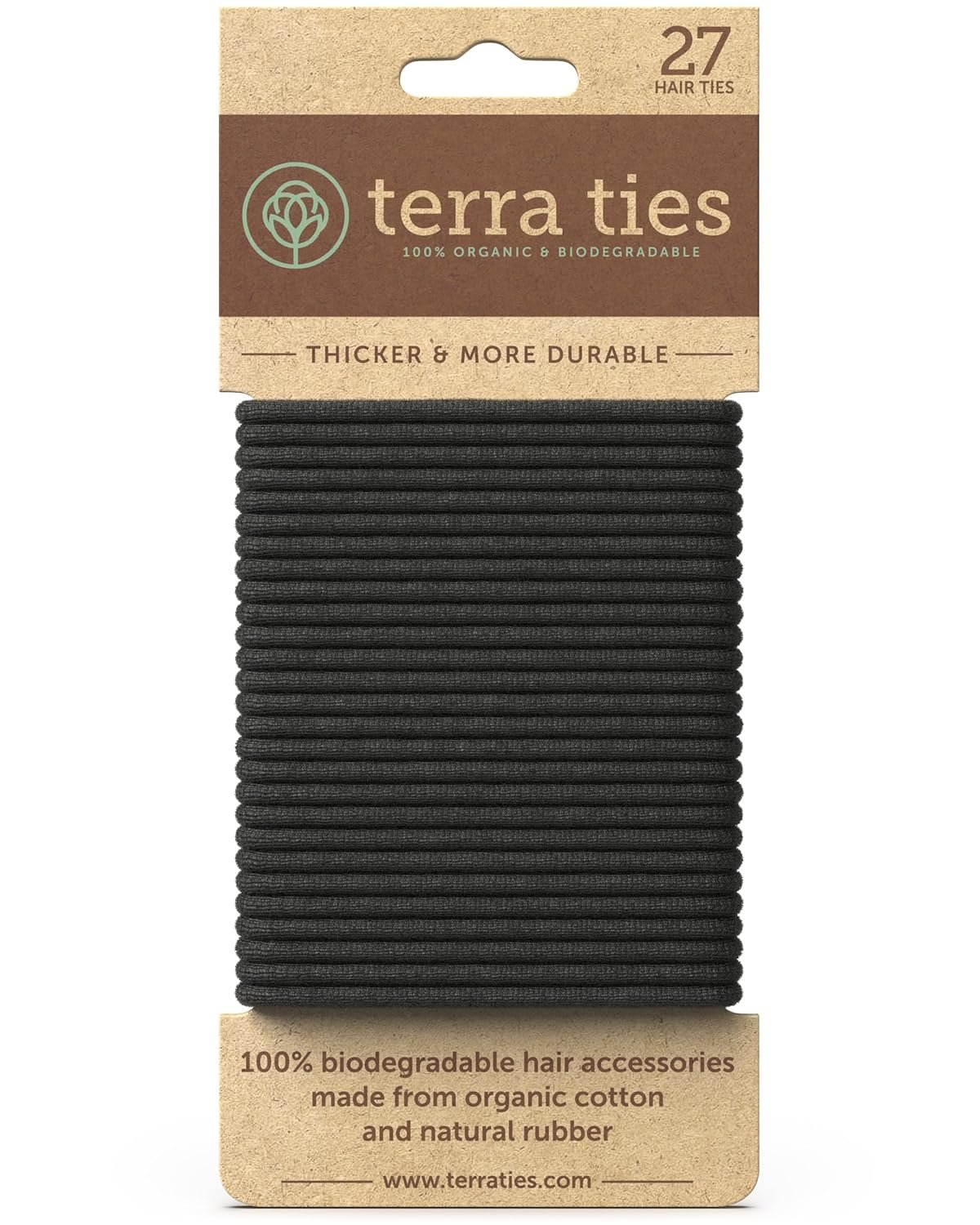 BIODEGRADABLE Elastic Hair Ties for Women & Men – Organic No Crease Black Hair Tie Ponytail Holders and Hairties for Buns – Plastic Free Hairbands for Women and Mens Hair – 5mm (27 count)