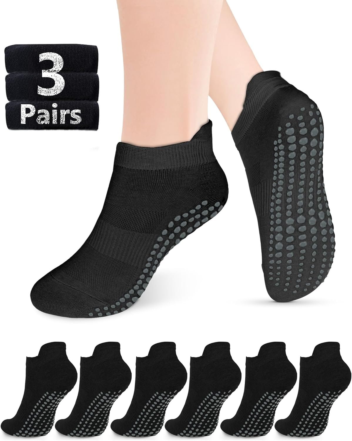 AURUZA Grip Socks for Women Men Pilates Grip Socks Non Slip Yoga Sock with Grips for Barre Barefoot Hospital Grippy Sock