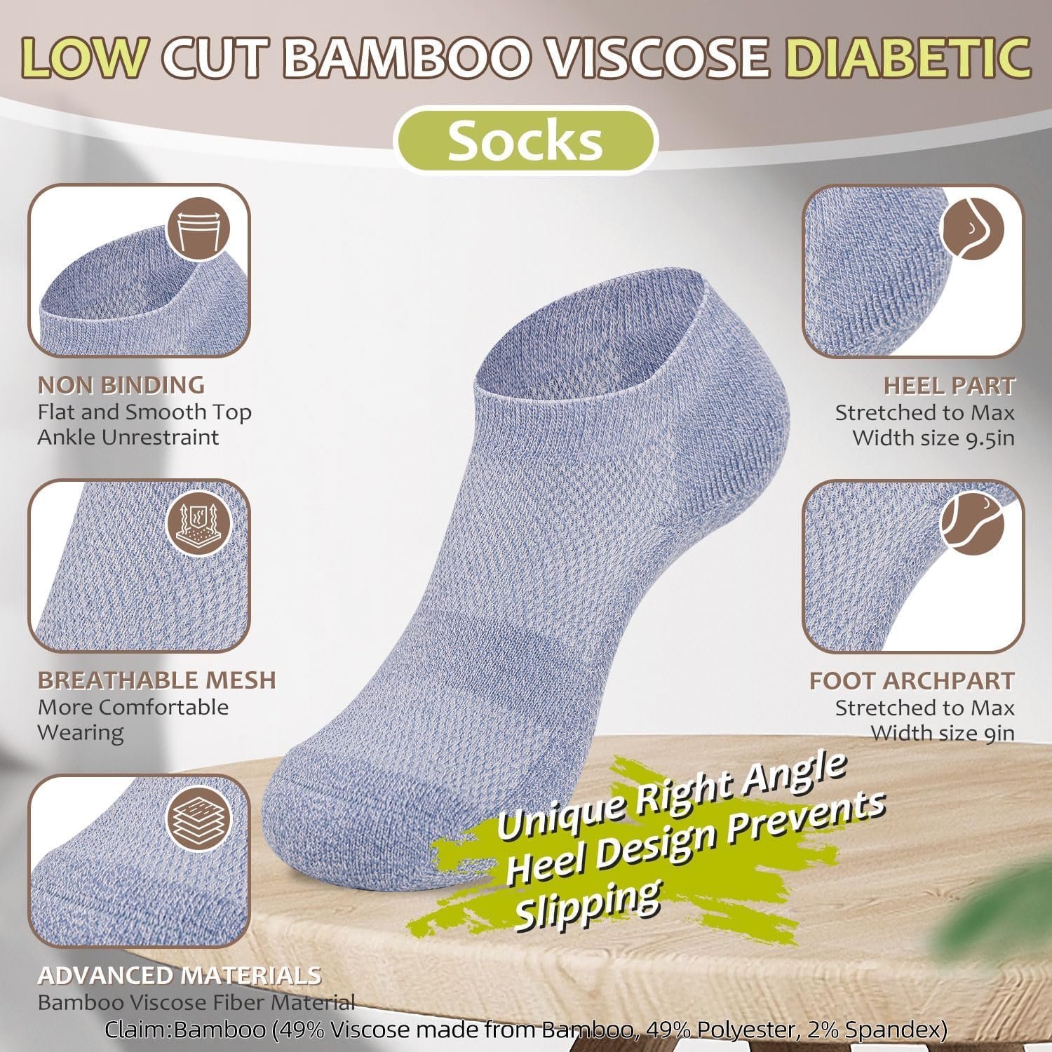 Bulinlulu Diabetic Socks for Women Men Size 7-9 9-11, 6 Pairs Low Cut Non Binding Socks for Women