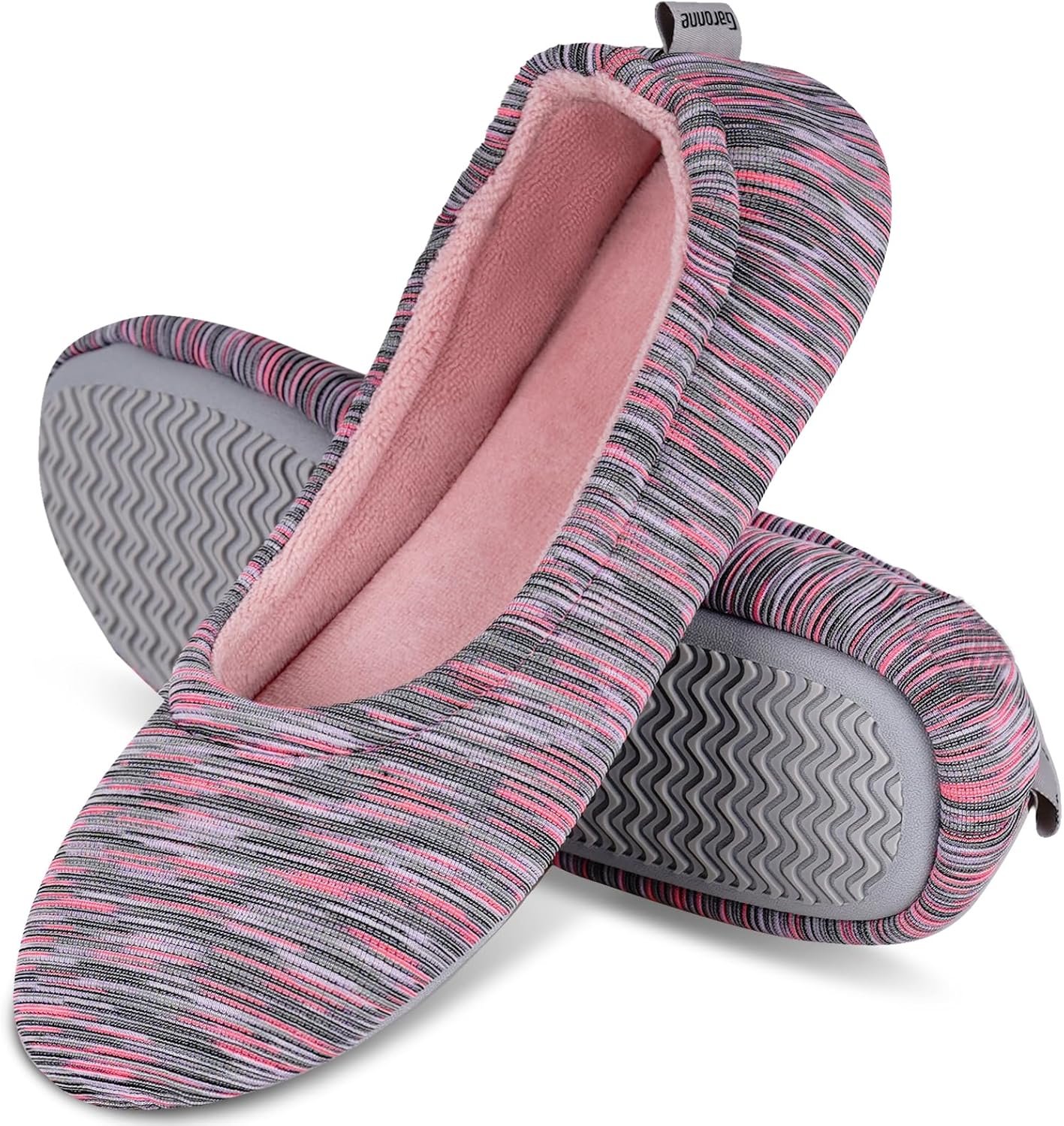 Garonne Women’s Ballerina Slippers with Memory Foam and Rubber Sole, Ladies’ Non-Slip House Shoes for Bedroom Indoor