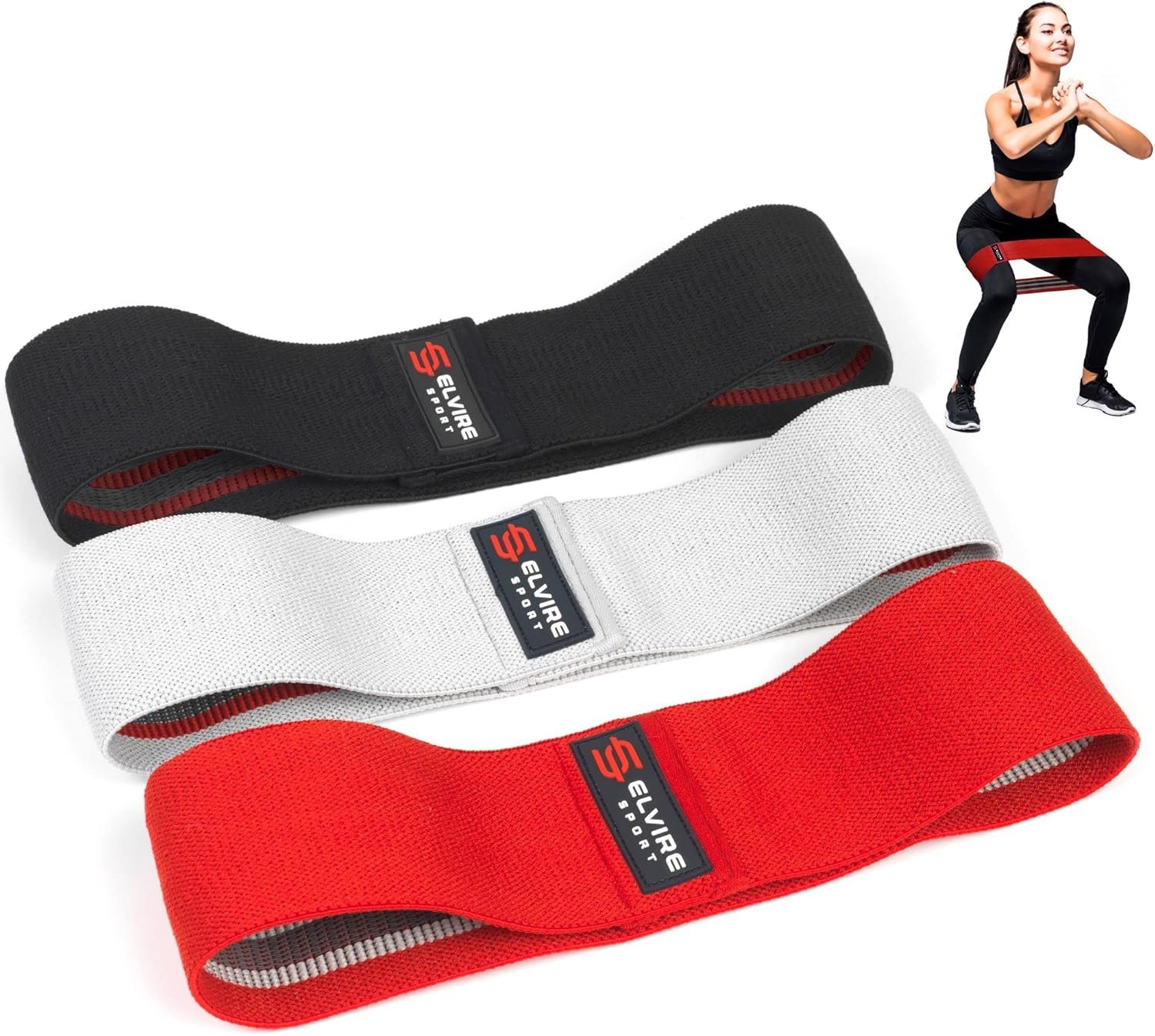 ELVIRE Fabric Resistance Bands for Working Out | Exercise Bands Resistance Bands Set of 3 | Booty Bands for Women Workout Bands Resistance Loops | Leg Bands for Working Out Glute Bands, Squat Bands