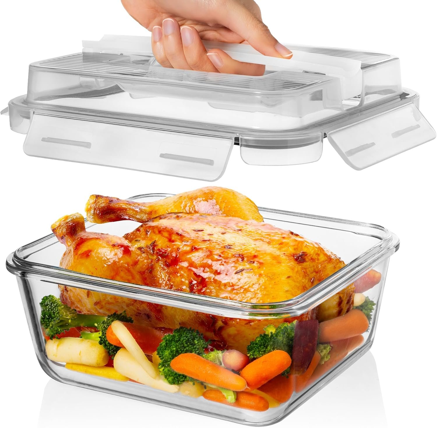 Razab 2700ml / 91Oz / 11.5 Cups Large Glass Food Storage Containers with Lids – Glass Meal Prep Containers for Roasting & Storing Leftover, Glass Lunch Container, Microwave & Oven Safe