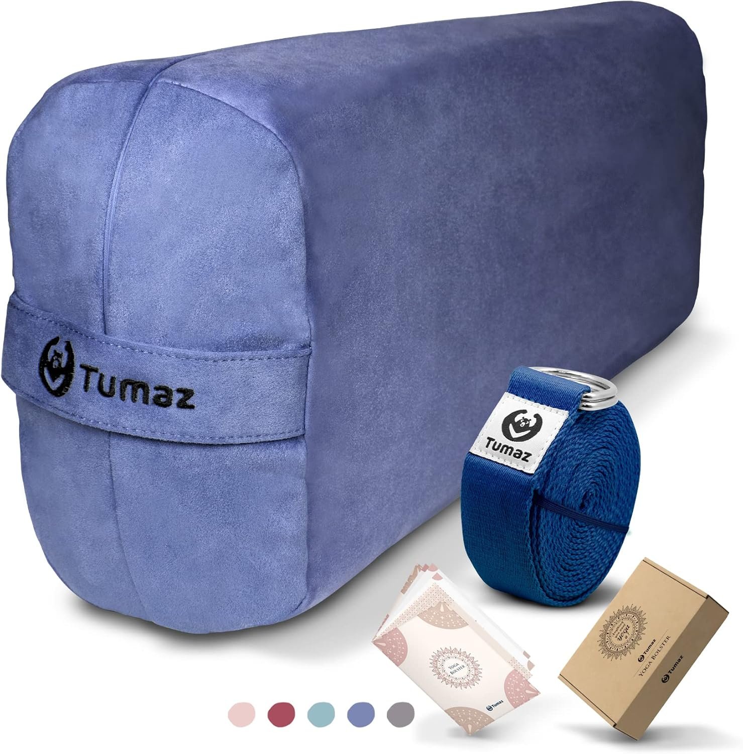 Tumaz Yoga Bolster Set – Rectangular Bolster Pillow for Restorative Yoga, Soft Meditation Pillow with Carry Handle and 8-Feet Strap, Machine Washable Cover