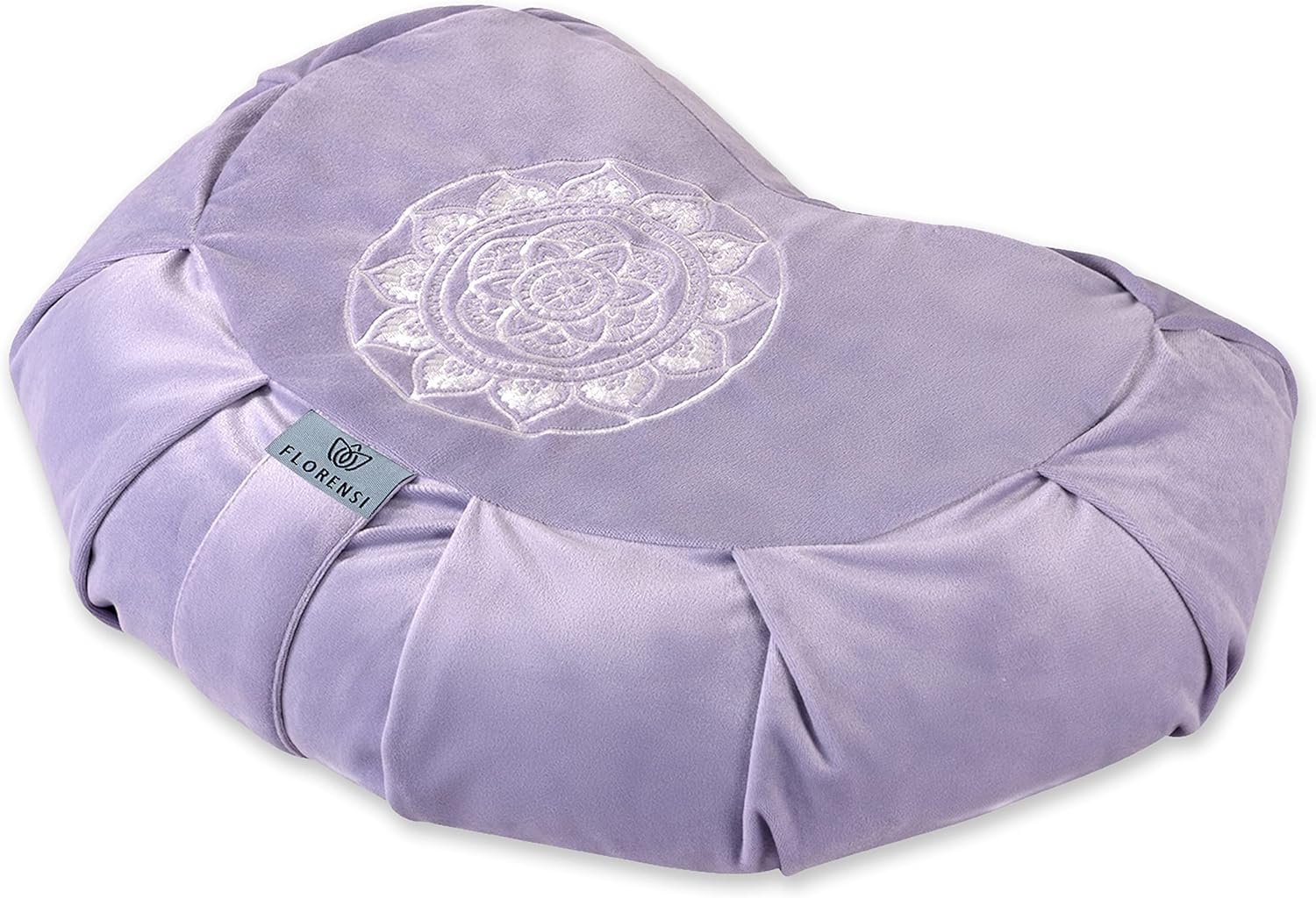 Florensi Meditation Cushion – Comfortable Floor Pillow – Traditional Crescent Meditation Pillow with Beautiful Velvet Cover – Large Floor Cushion Seating for Adults – Premium Yoga Buckwheat Bolster