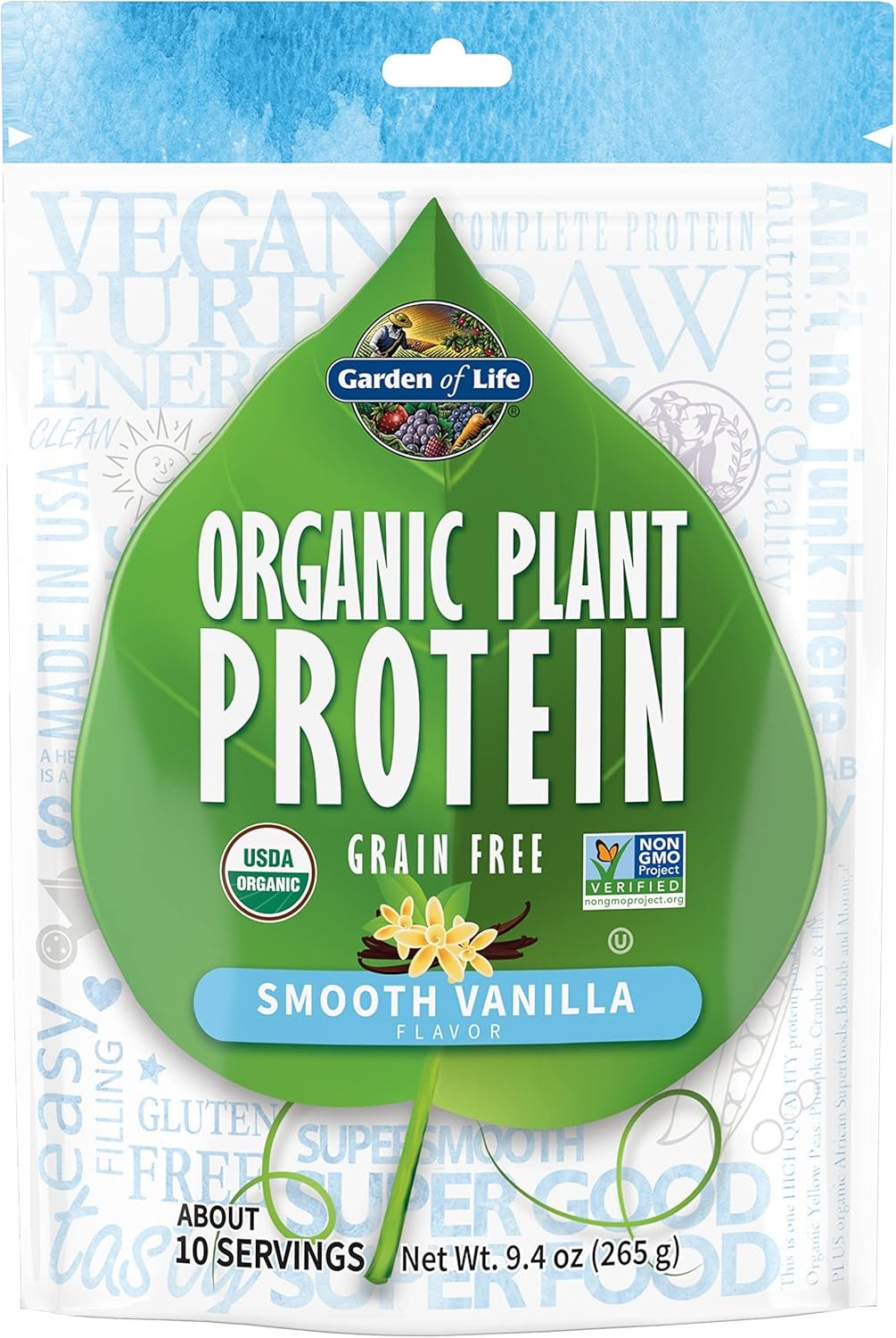 Garden of Life Organic Plant Protein Vanilla Flavor Protein Powder with Probiotics & Enzymes – Plant Based Powder, Amino Acids, Non-GMO, Grain-Free, Gluten-Free, Vegan, 10 Servings