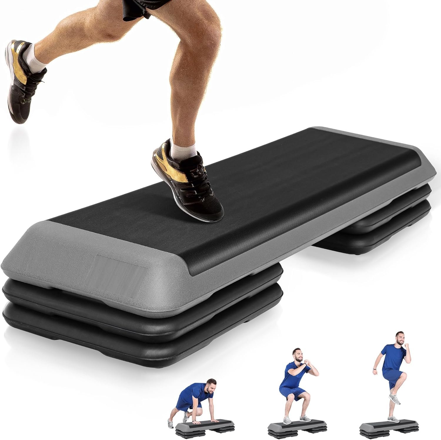 F2C 43 inch Aerobic Exercise Step Platform Adjustable Height Stepper Exercise Workout Step Bench with 4 Risers 4″ – 6″ – 8″ Large Fitness Exercise Stair Step for Home Gym Fitness Training