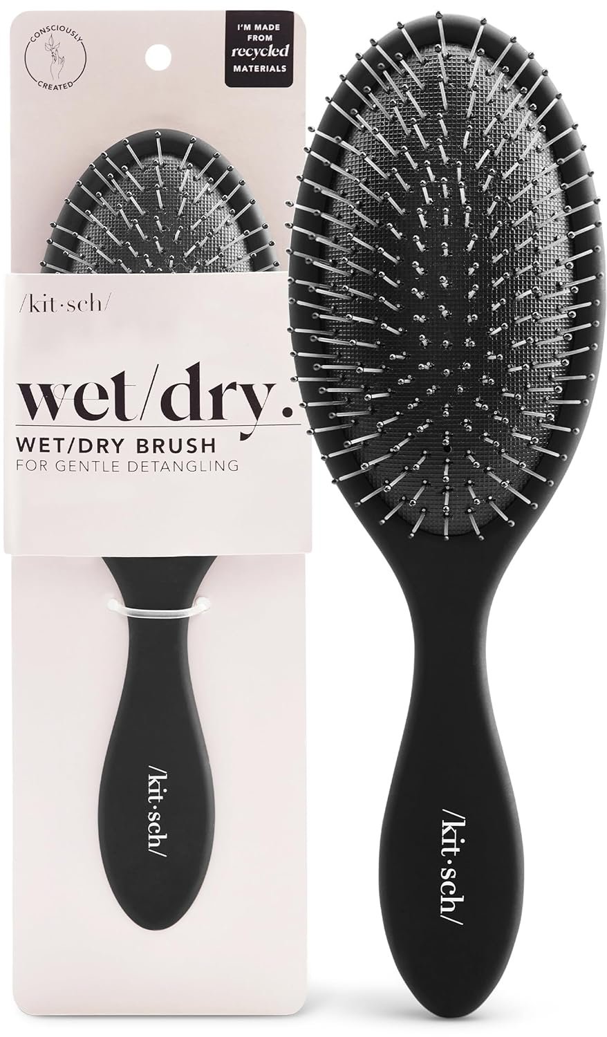 Kitsch Recycled Plastic Wet/Dry Hair Brush, Detangling Tool for Curly or Straight Styles, Brush for Tangled Strands, Flexible Hairbrush Bristles, Brushes for Women & Men, Adults & Kids – Flexi Black