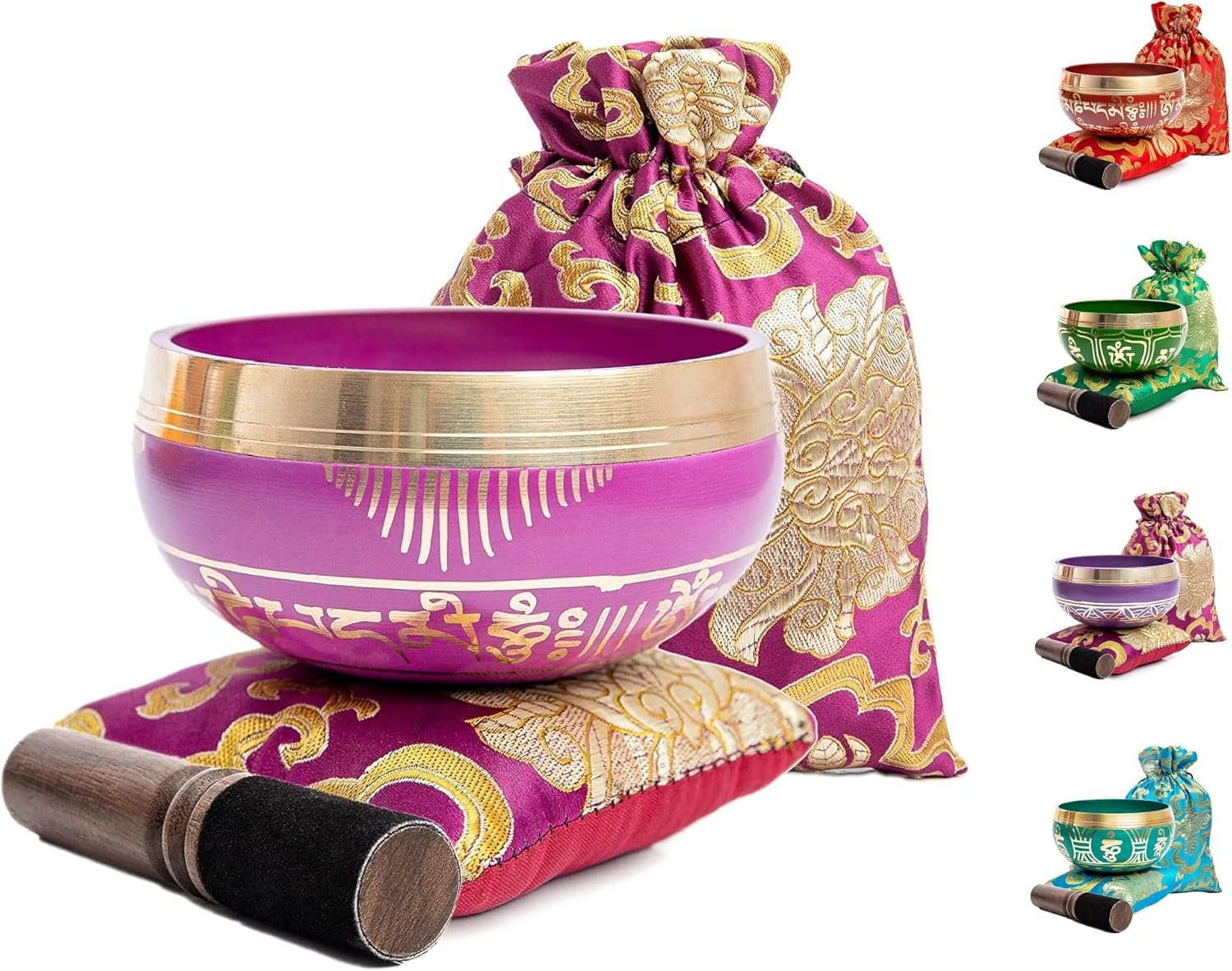 Tibetan Singing Bowl Set – Easy To Play for Beginners – Authentic Handcrafted Mindfulness Meditation Holistic Sound 7 Chakra Healing Gift by Himalayan Bazaar (Orchid)