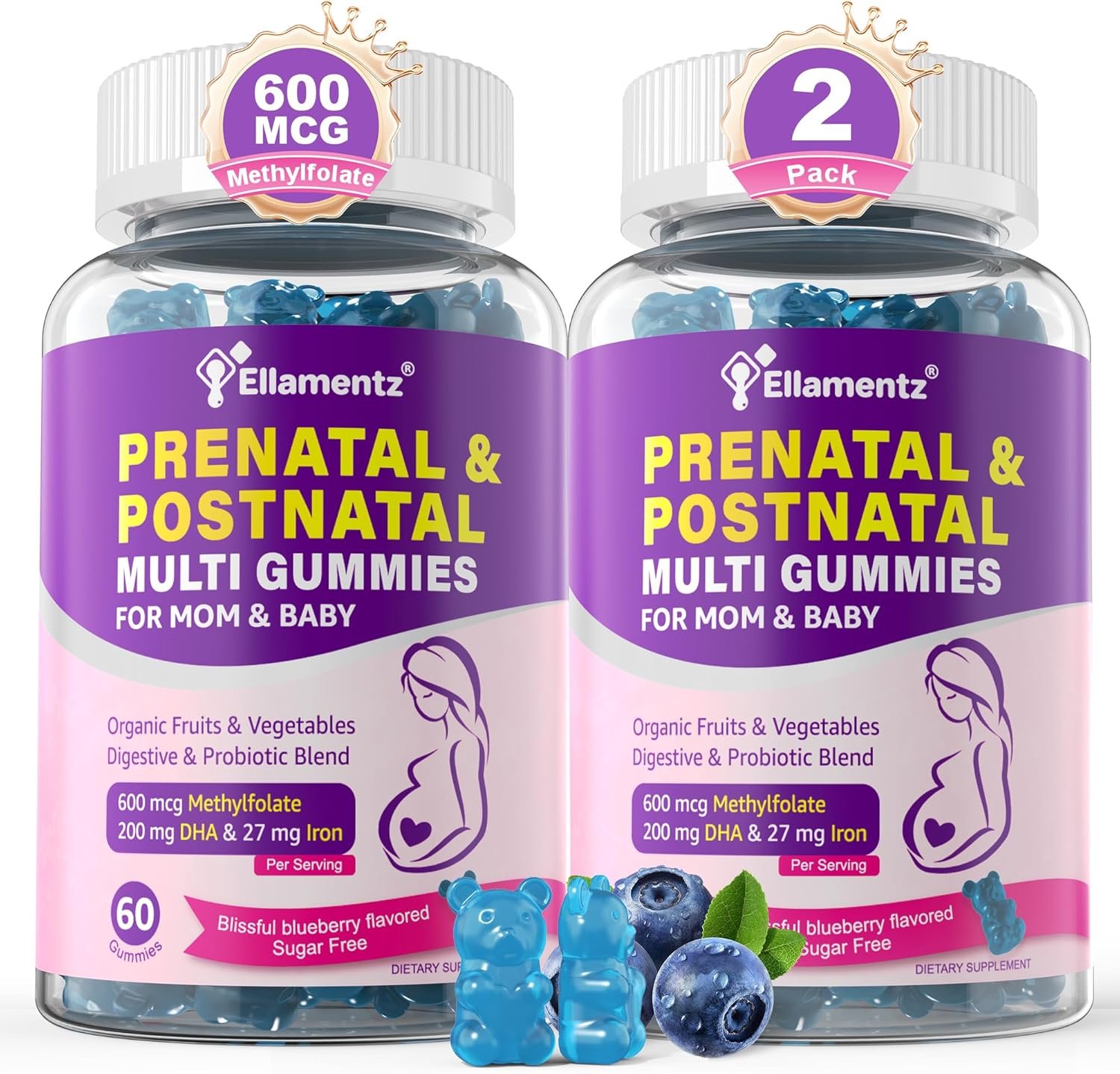 Prenatal Vitamins for Women with Methylfolate, Vegan Omega-3 DHA, Organic Food Blend, Probiotics, Iron, Vitamin D3 B6 B12, Choline, Sugar Free Multivitamin for Women During & Post Pregnancy, 120 Cts
