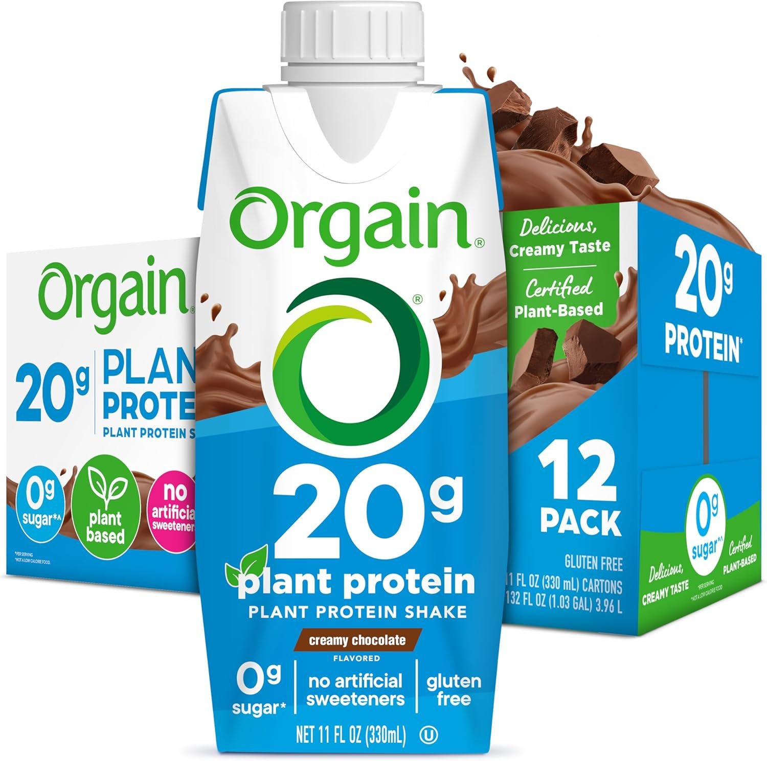 Orgain Organic Vegan Protein Shake, Creamy Chocolate – 20g Plant Based Protein, Ready to Drink, Fruits & Vegetables, Gluten Free, Kosher, No Soy or Dairy Ingredients, 11 Fl Oz (Pack of 12)
