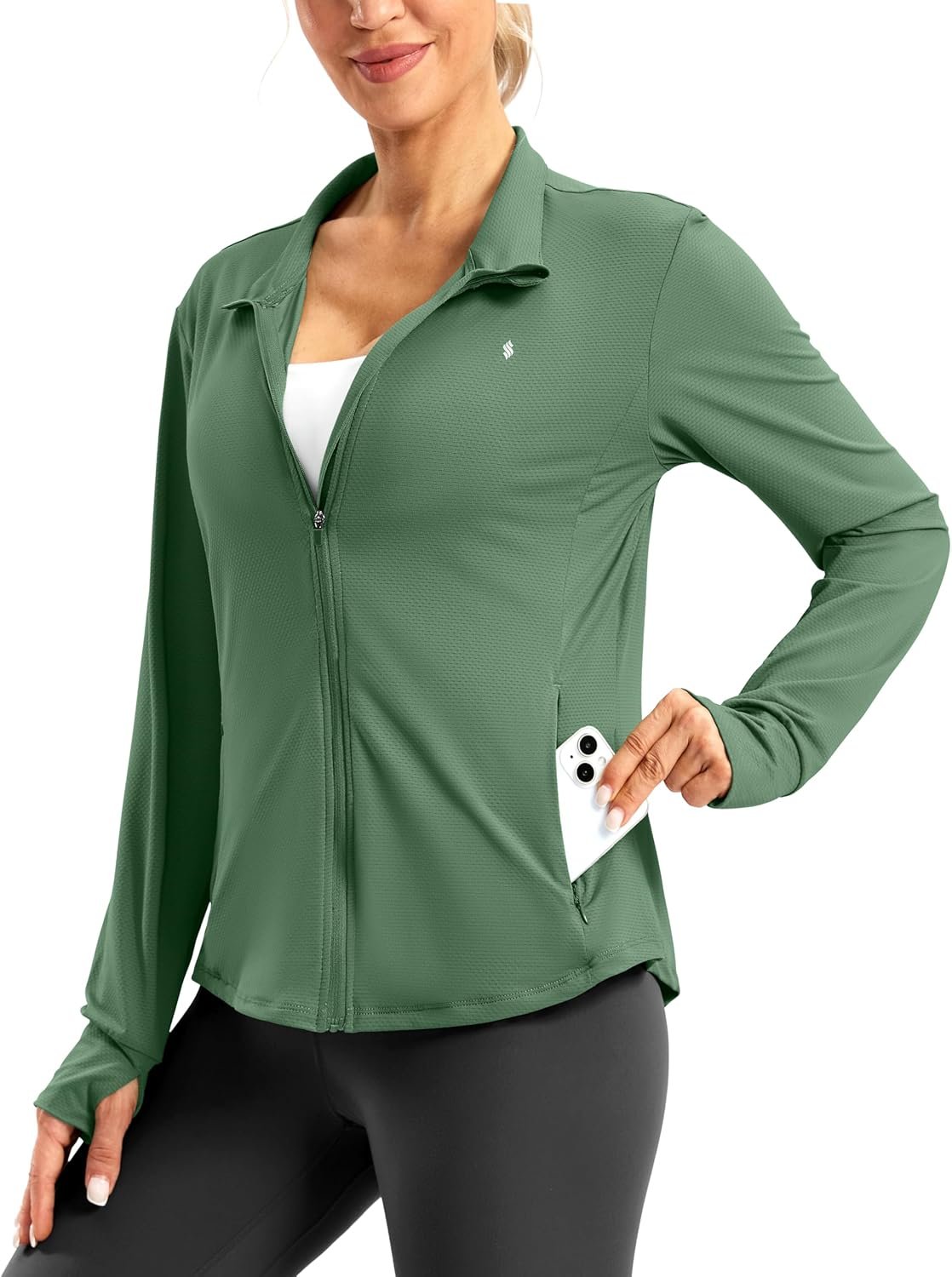 Soothfeel Women’s UPF 50+ Lightweight Athletic Jackets Sun Protection Zip Up Long Sleeve Shirts Hiking Workout Outdoor Pocket