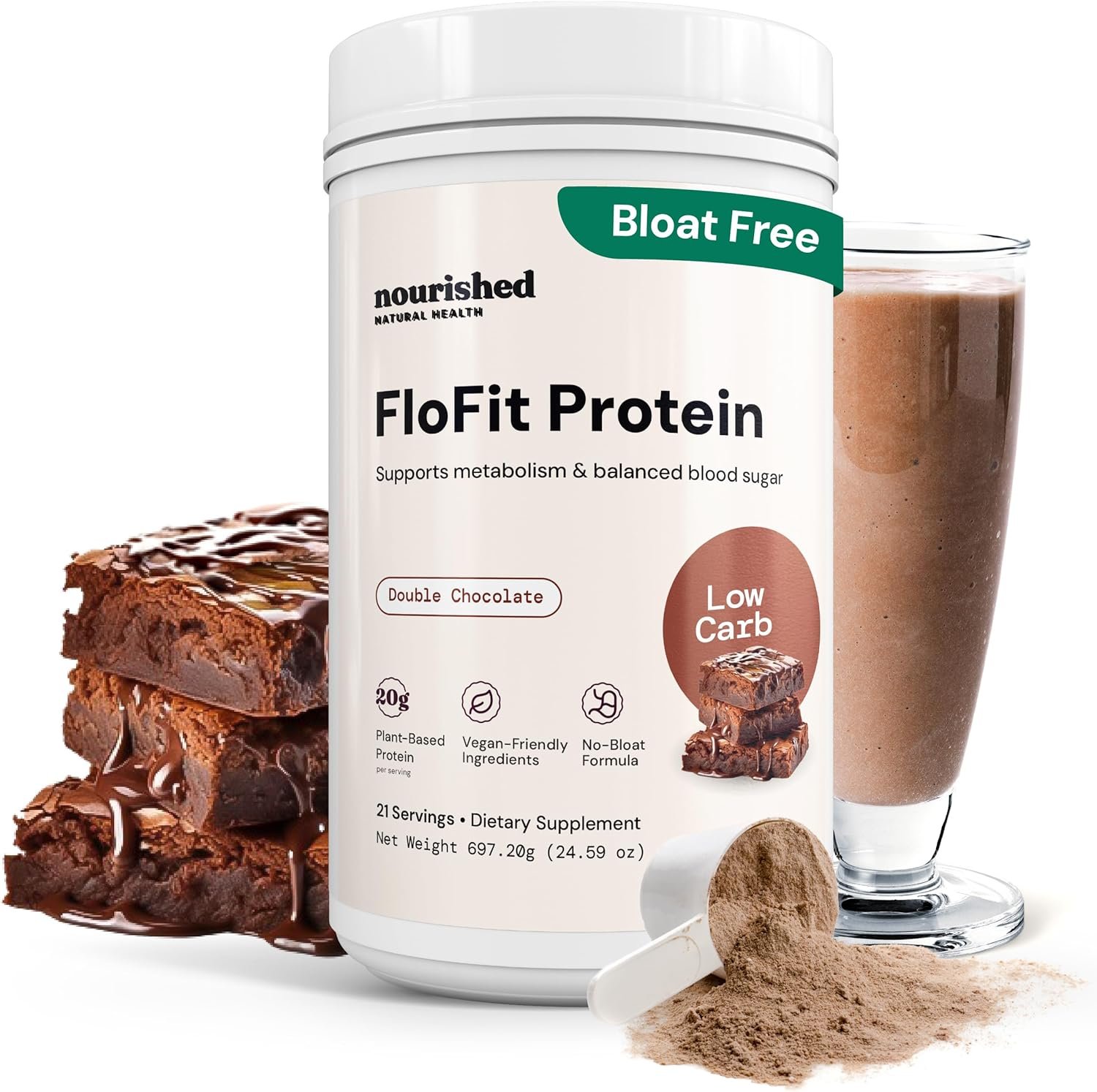Nourished Natural Health FloFit Pea Protein Powder – Hormone Balance for Women – Vegan Plant Based Protein with Low Carbs – Acne Friendly, Cycle Friendly, Easy to Digest – Gluten-Free, Caffeine-Free