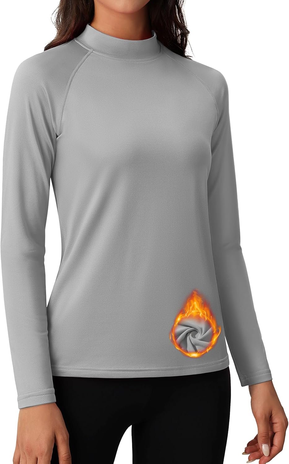 MAGCOMSEN Women’s Thermal Shirts Mock Turtleneck Fleece Lined Long Sleeve Workout Tops Underwear Base Layer Running