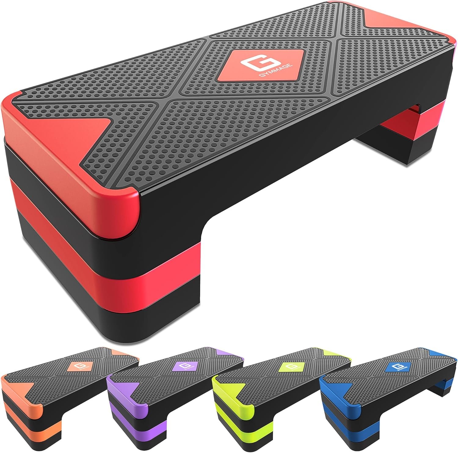 GYMMAGE Aerobic Exercise Step, Adjustable Aerobic Stepper for Exercise, Workout Step Platform for Step Up, 26.5″ Step Deck with 4” 6” 8” Adjustable Height Risers, Women Home Gym Cardio Fitness