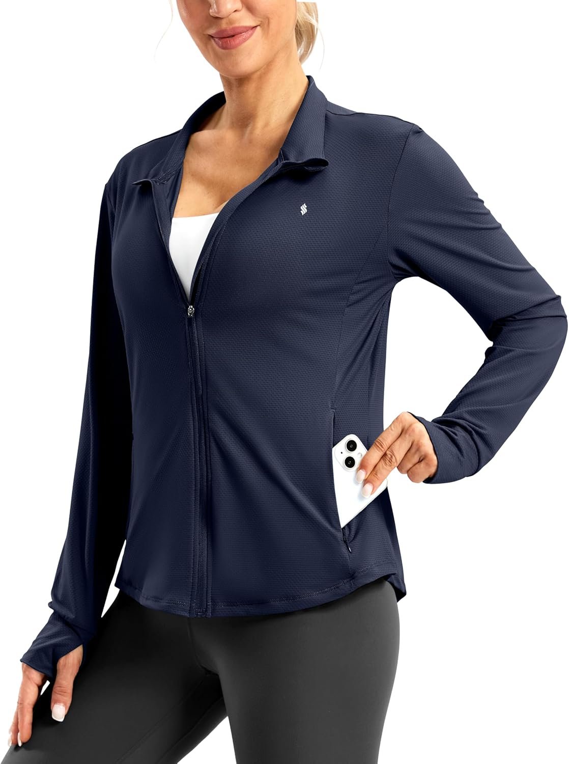 Soothfeel Women’s UPF 50+ Lightweight Athletic Jackets Sun Protection Zip Up Long Sleeve Shirts Hiking Workout Outdoor Pocket