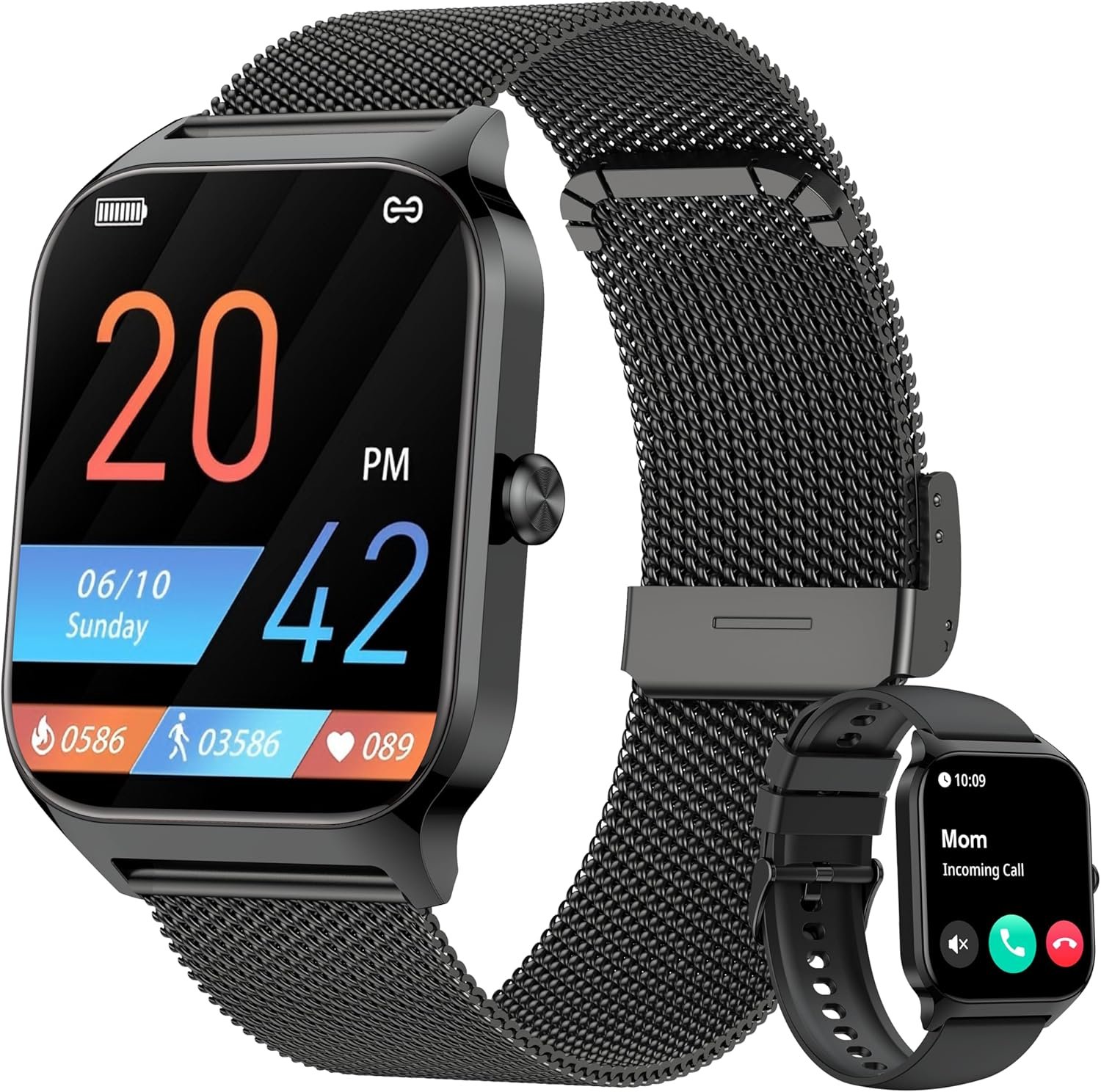 Smart Watch, 1.85’’ Smart Watches Women Men Make/Answer Call, Heart Rate/Blood Pressure/Sleep Monitor, 110+Sports Modes, Voice Control, Waterproof Fitness Watch Compatible for Android & iPhone