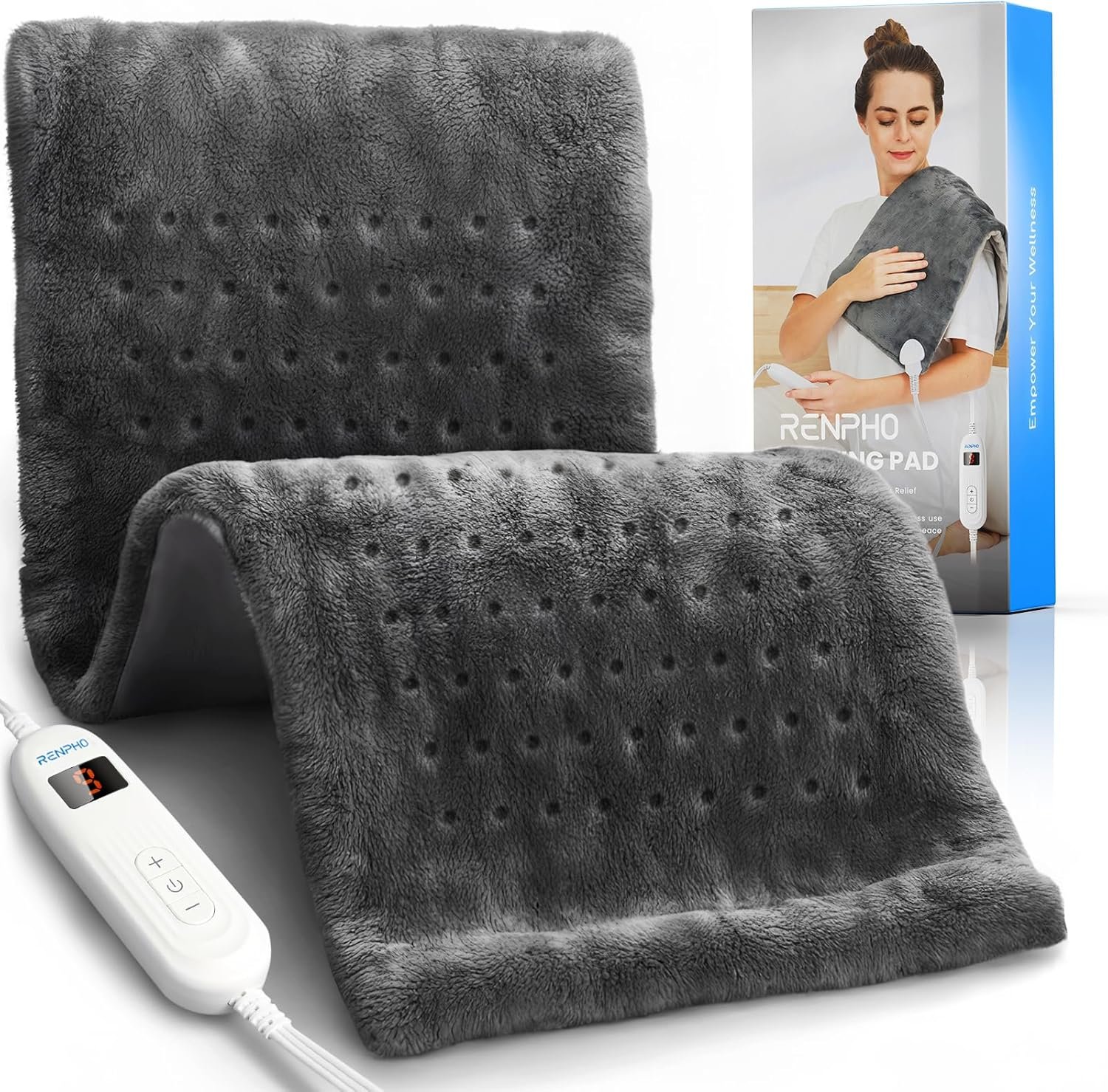RENPHO Heating Pad for Back Pain & Period Cramps, FSA Eligible & HSA Store, Mothers Day Gifts & Birthday Gifts for Women Men,12″ x24‘’ Electric Heat Pad for Neck and Shoulder, ETL Certified, Gray