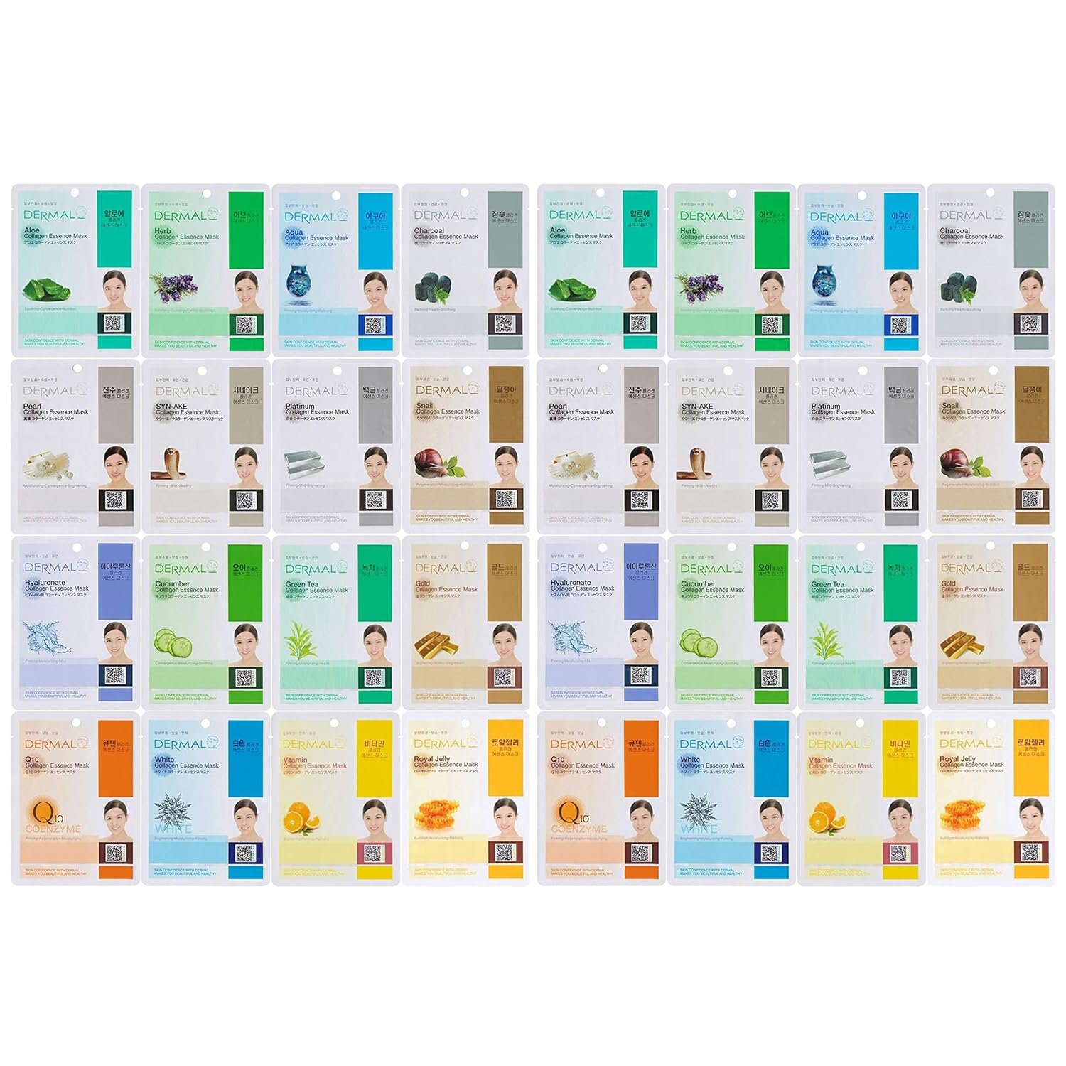 DERMAL 32 Combo Pack Made in Korea Facial Mask – 20+ Years of K-Beauty Experience, Premium Quality Korean Sheet Masks for Daily Skincare Routine