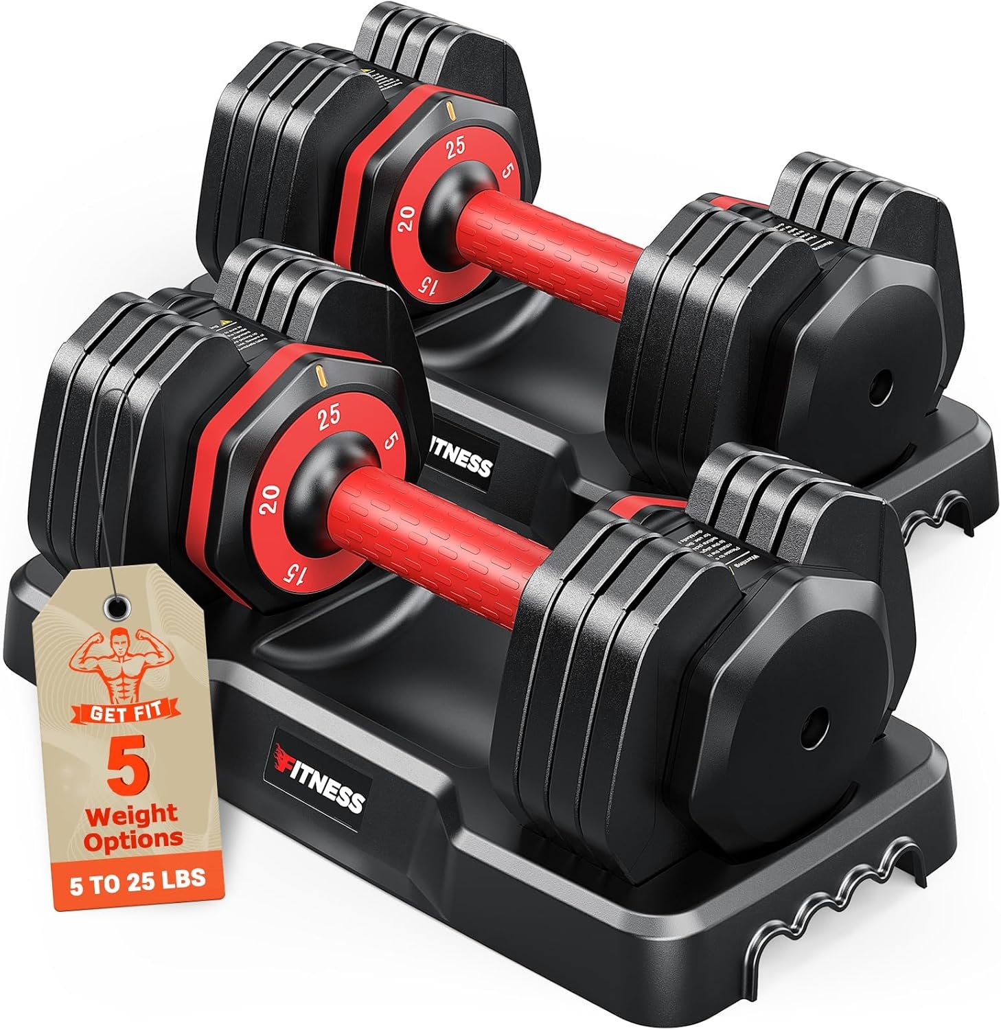 Rendpas Adjustable Dumbbells Set of 2, 5-in-1/10-in-1/16-in 1 Quick-Lock Hand Weights 25/55/80 lbs Pair, Anti-Slip Handle Free Weights Set in Home Gym for Men and Women