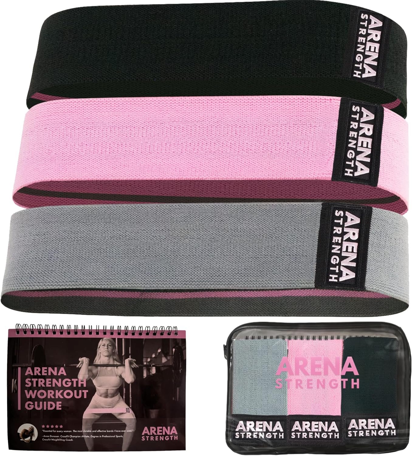 Arena Strength Fabric Booty Bands – Fabric Exercise Bands for Legs and Butt | Fabric Resistance Bands | Hip Resistance Bands with Workout Guide and Carry Case
