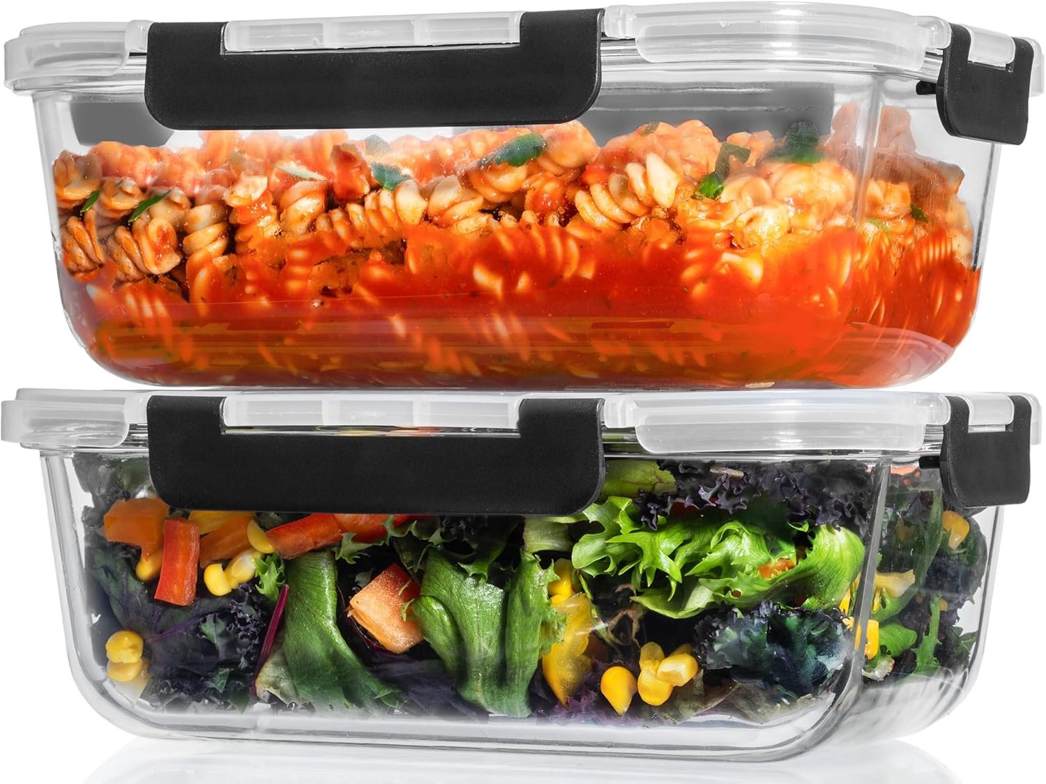 Razab 2 Pcs 1860ml / 63 Oz Large Glass Food Storage Containers with Lids – Glass Meal Prep Containers with Locking Lids for Roasting, Storing Leftover, Lunch Container, BPA Free, Microwave & Oven Safe