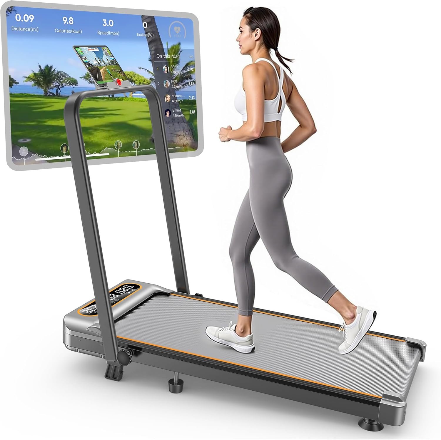 Foldable Treadmill with 10% Incline, Upgrade 3.5HP Low Noise Walking Pad Treadmill with Handle Bar, Trisomy 4 in 1 Portable Under Desk Treadmills for Home/Office, 350Lbs Capacity, APP & Remote Control